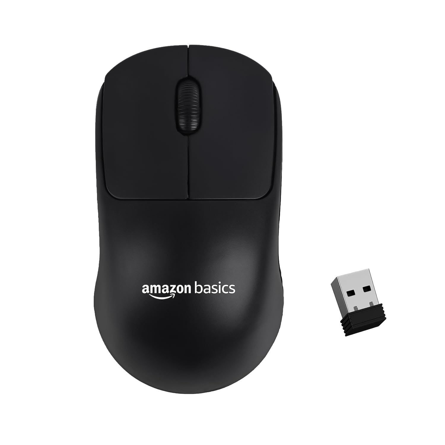 amazon basics Wireless Mouse 2.4GHz with USB Mini Receiver | 1000 DPI Optical Tracking | Silent Clicks | Comfortable Ambidextrous Design | 10m Range | Compatible with PC, Mac, Laptop (Black)