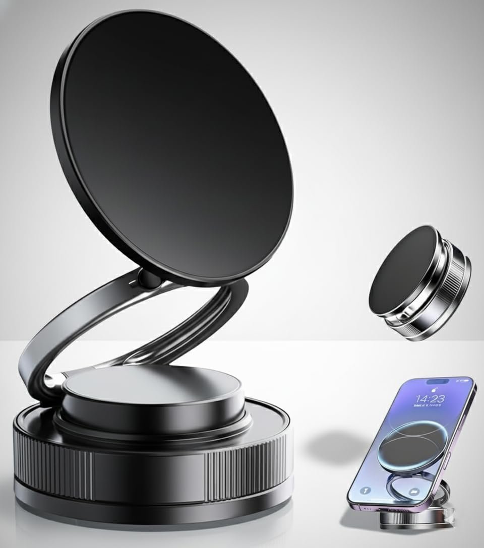 Dangfly 360° Magnetic Vacuum Phone Mount | Strong Magnetic Car & Desktop Holder | Universal Smartphone Compatible | Shockproof, Stable Grip, Multi-Surface Suction Mount