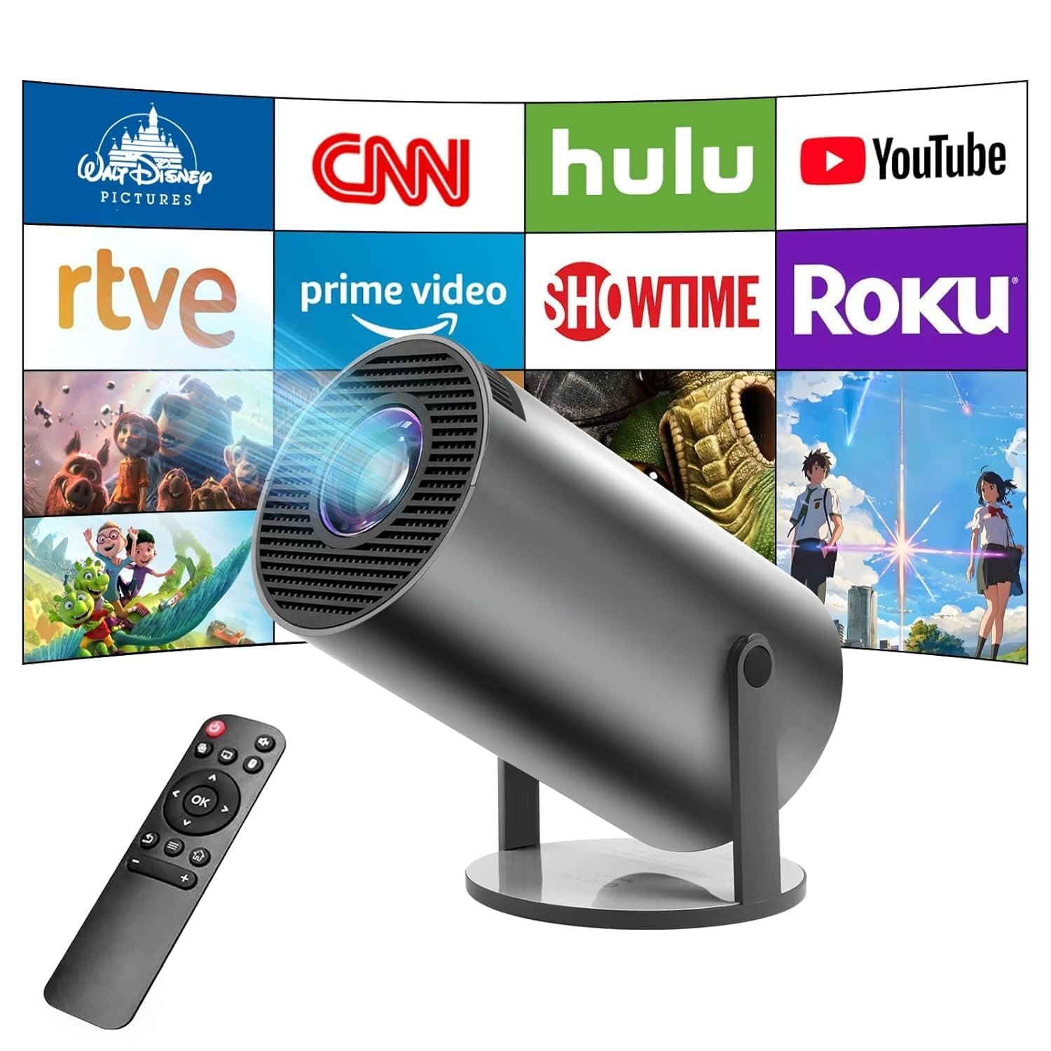 BIGASUO Mini Projector 4K 1080P Supported, 15000 Lumen Portable WiFi 6 Projector,270° Rotatable Projector with 50% Zoom Home/Outdoor Movie Projector for TV Stick/PS5/Phone/HDMI (BG75)