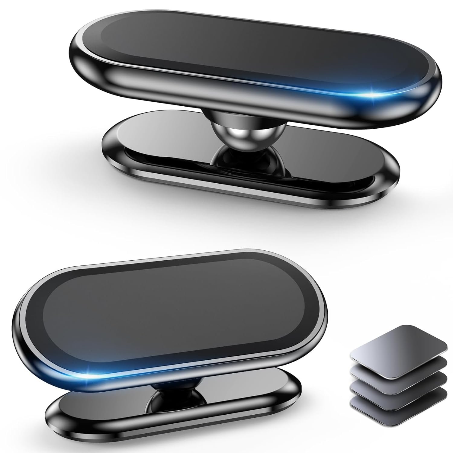 Coolpow 2-Pack Magnetic Phone Holder for Car, Super Strong Magnet, 4 Metal Plates, 360° Rotation, Universal Dash Adhesive Car Mount, Compatible with All Phones