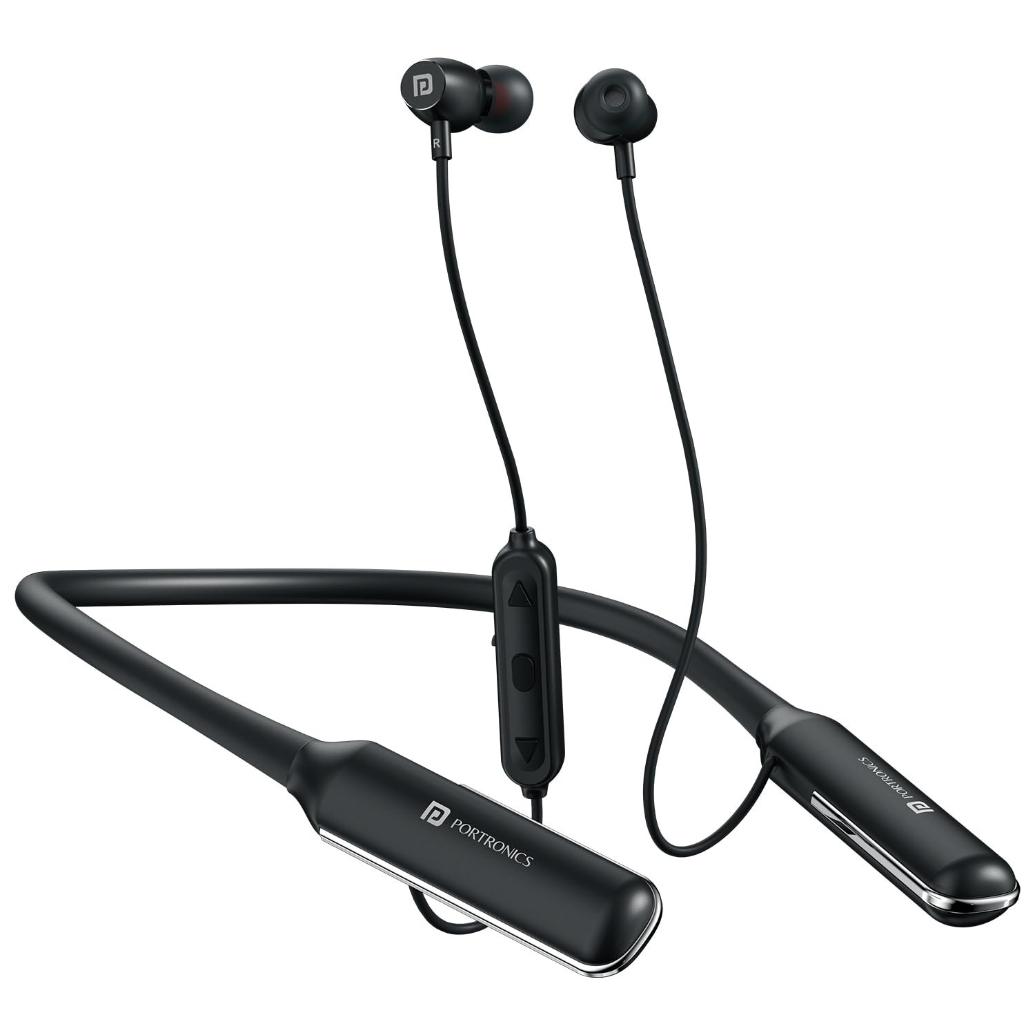 Portronics Harmonics Y4 in Ear Bluetooth Neckband with Upto 100 Hours Playtime & in Line HD Mic, Dual Pairing, Gaming/Music Mode, Low Latency, Bluetooth Version 5.4V, Type C Fast Charging(Black)