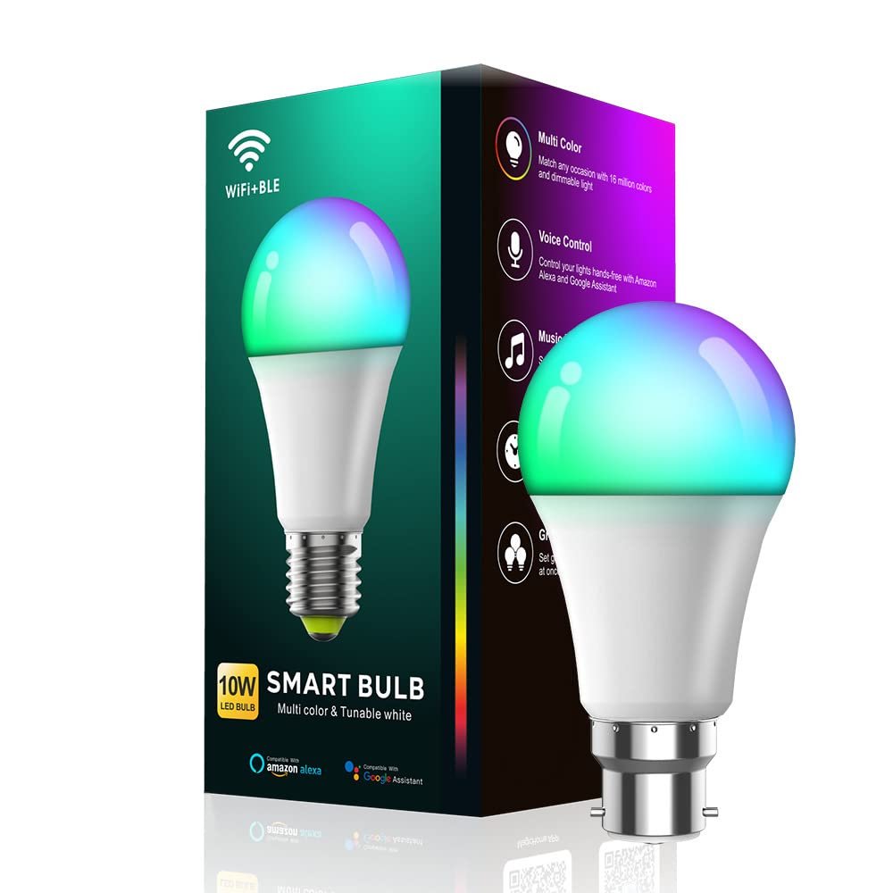 Zeitel® 10W Smart LED Bulb, Dimmable White to Color Light, APP Controlled, Sync to Music, Timing Function, Energy Efficient B22 Night Light for Home, Party, Porch