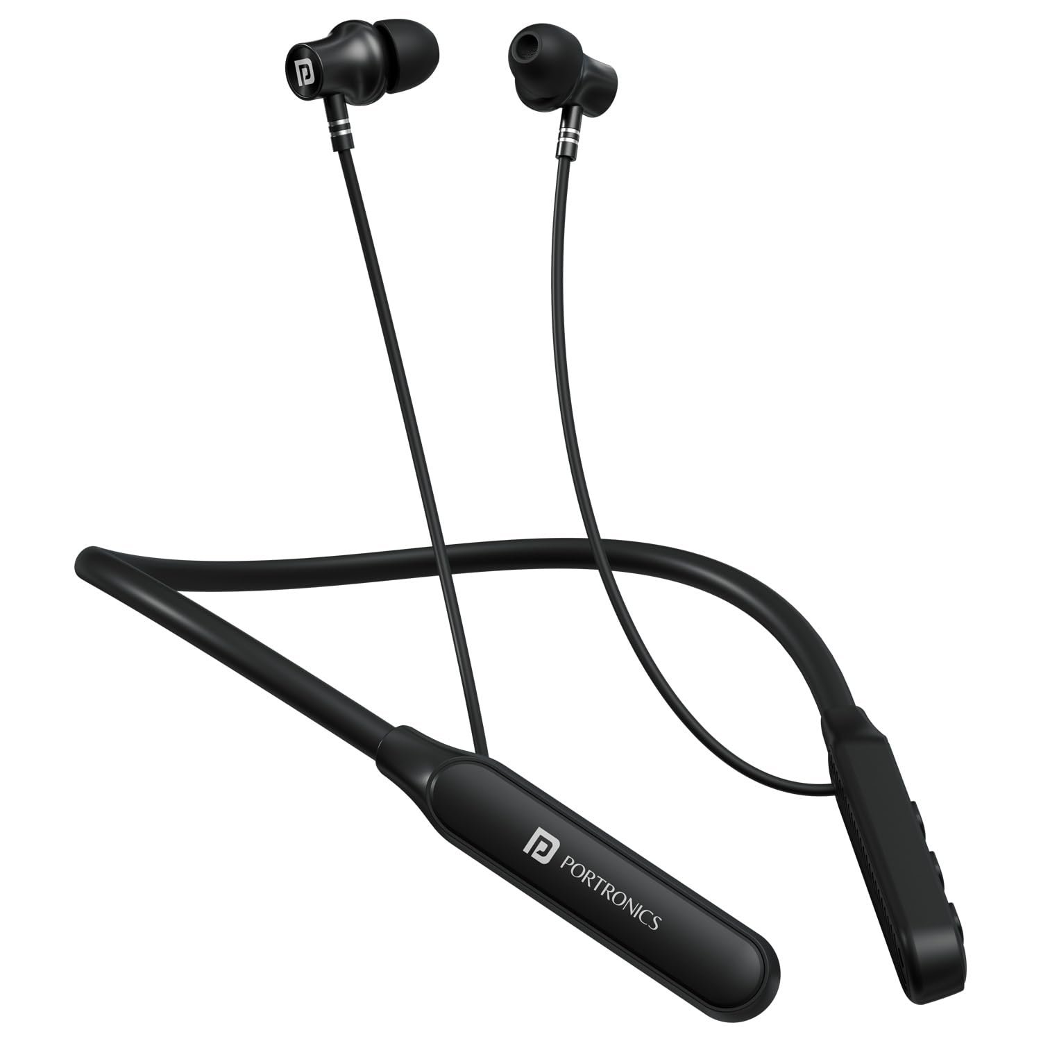 Portronics Harmonics Z14 in-Ear Bluetooth Earphone Neckband with Vibration Alert, Upto 35 Hours Playtime,HD Call Clarity, BT 6.0V, Low Latency, Type C Fast Charging(Black)