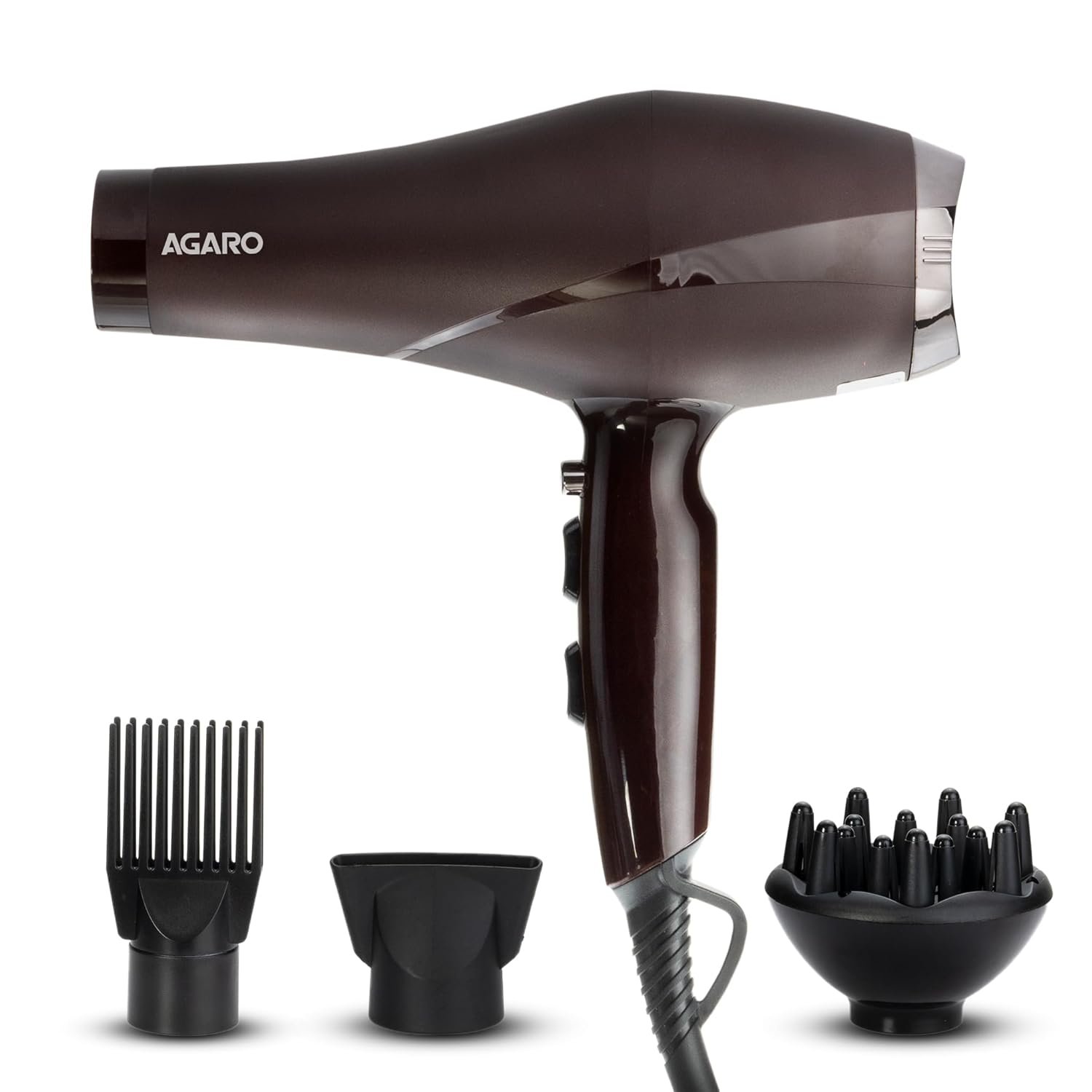 AGARO 2000W AC Professional Hair Dryer with Comb, Concentrator & Diffuser Nozzles, Hot & Cold Air, 16A Plug, 2 Speed & 3 Temperature Settings, Cool Shot, Hair Dryer & Blower for Men & Women HD-1120