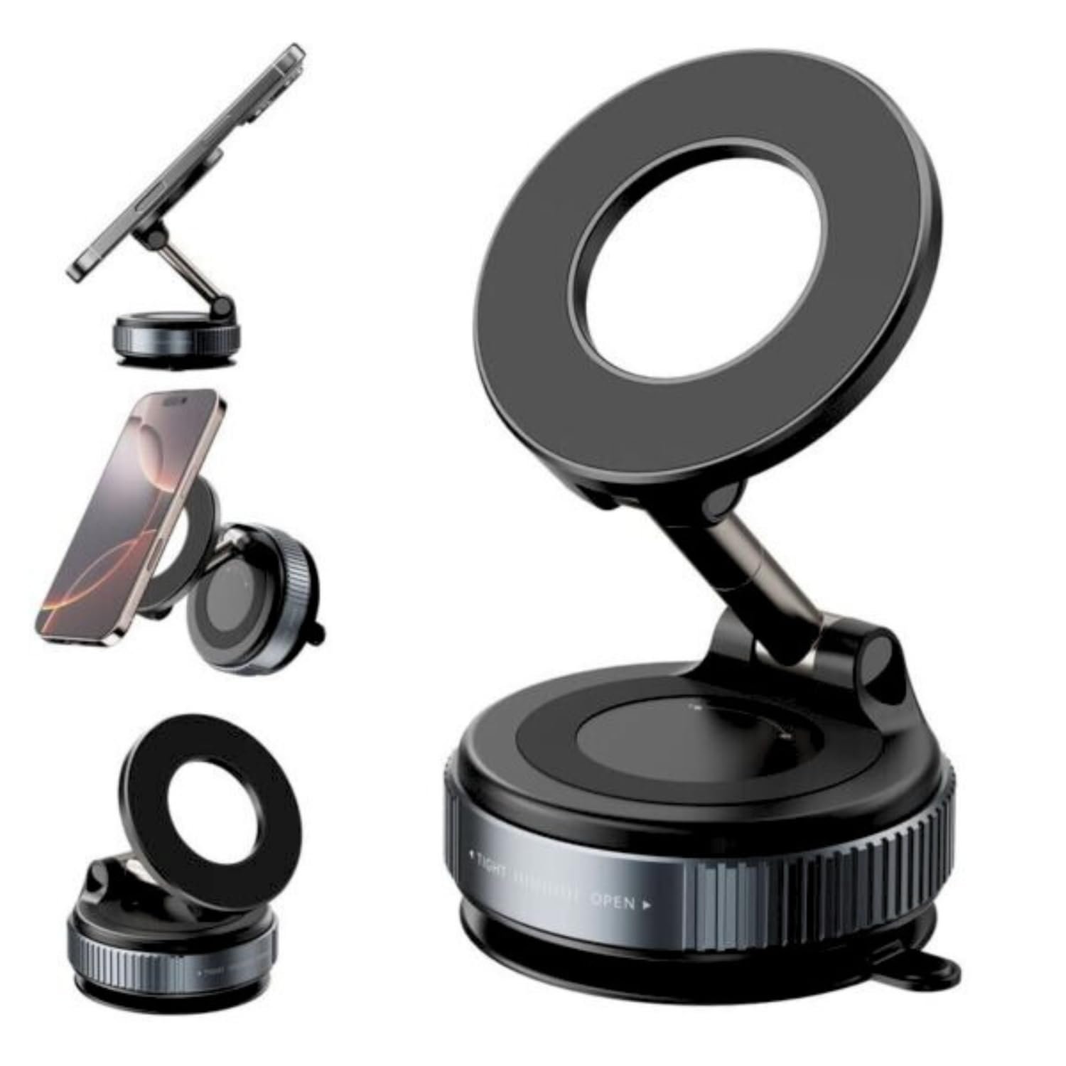 Magnetic Car Phone Mount Holder, Universal Dashboard Mount, Black, 360-Degree Rotation, 2.1-inch Base Diameter| Magnetic Car Mount for iPhone 12/13/14/15/16