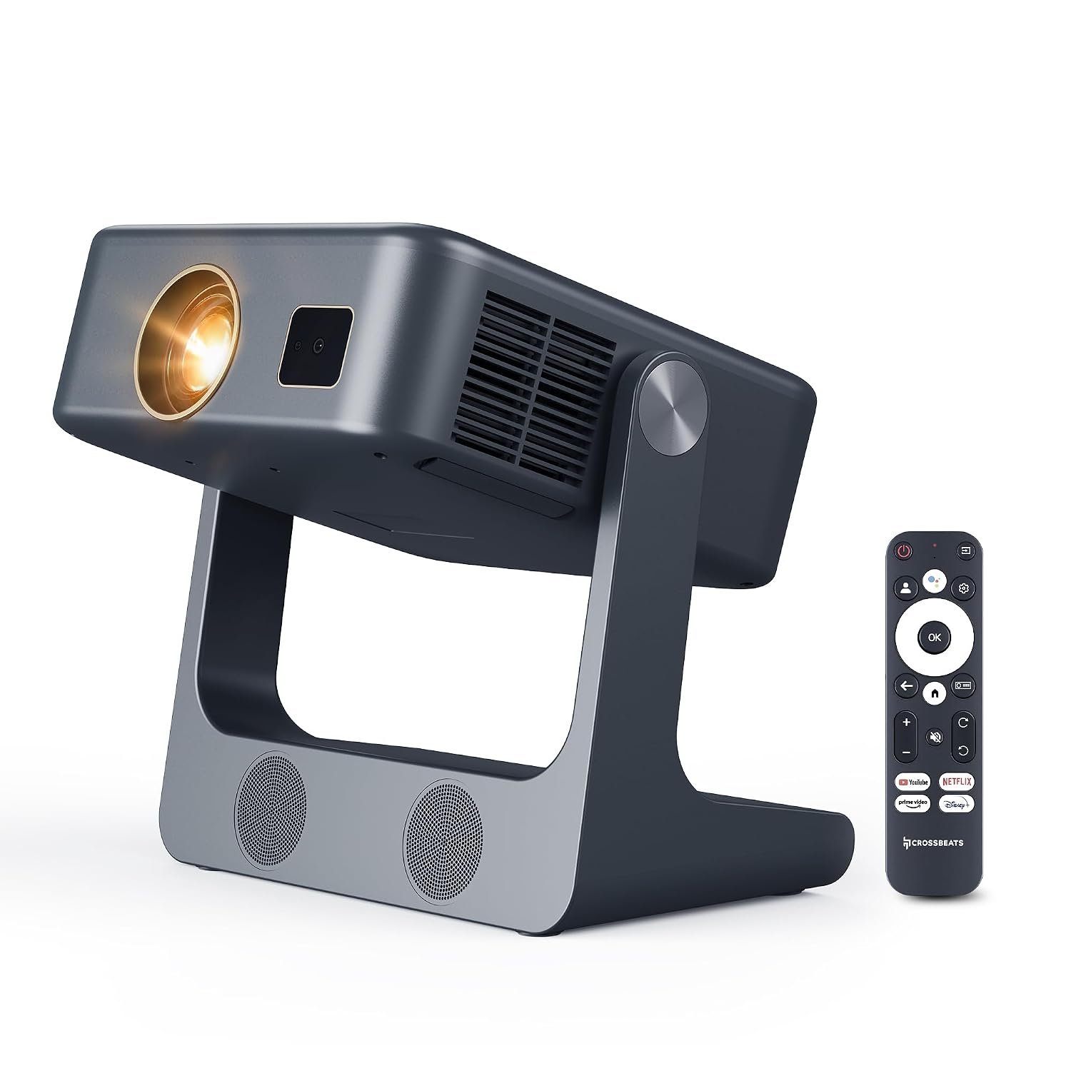 [Google TV Official] Crossbeats Lumex Solis Projector 4k Ultra HD, 1080p Native, Android 14 WiFi, 1000 ANSI, Smart Mini Projector for Room, Portable Home Theater Cinema, Built-in Apps, 300”Display