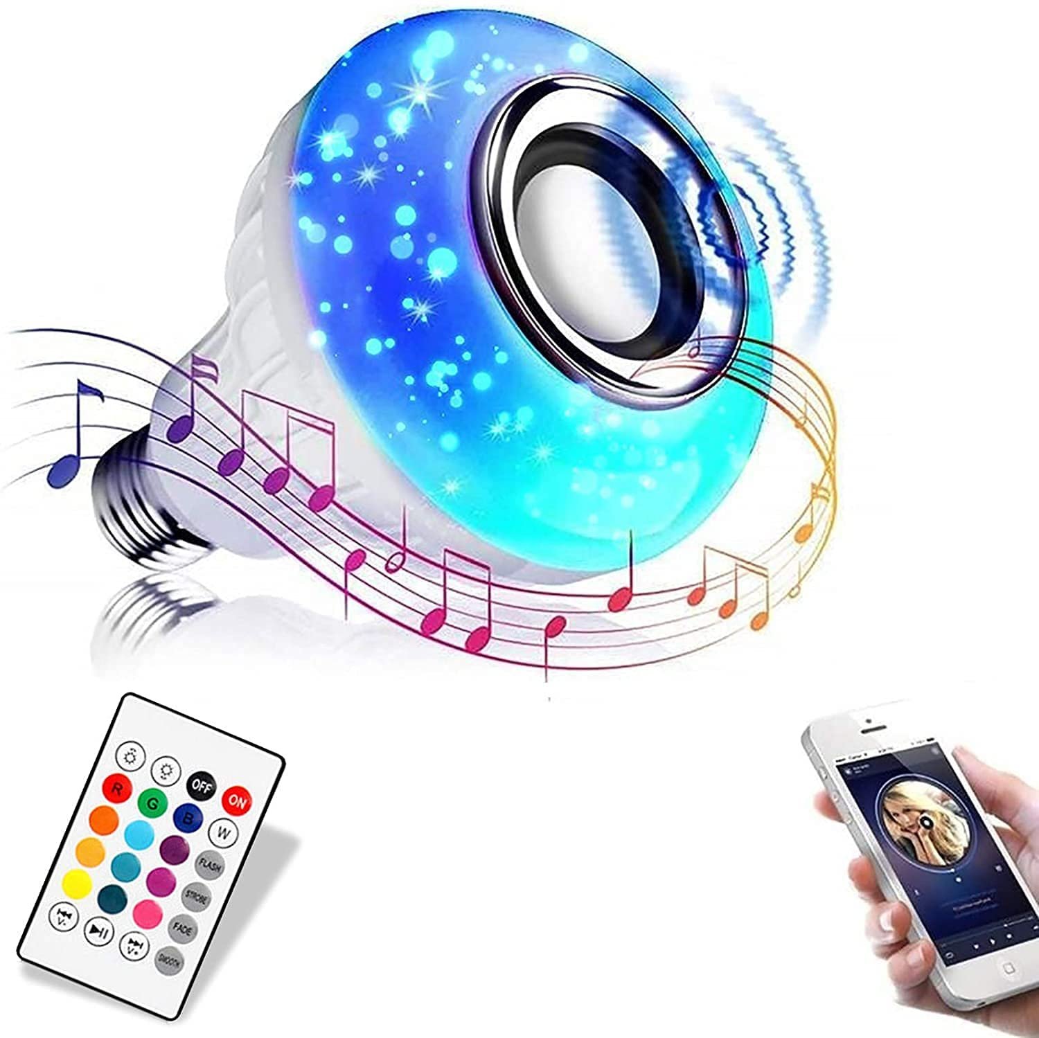 FOZZBEE Multicolor Smart LED Music Light Bulb with Bluetooth Remote Controller for Home, Bedroom, Living Room, Party Decoration Smart Bulb