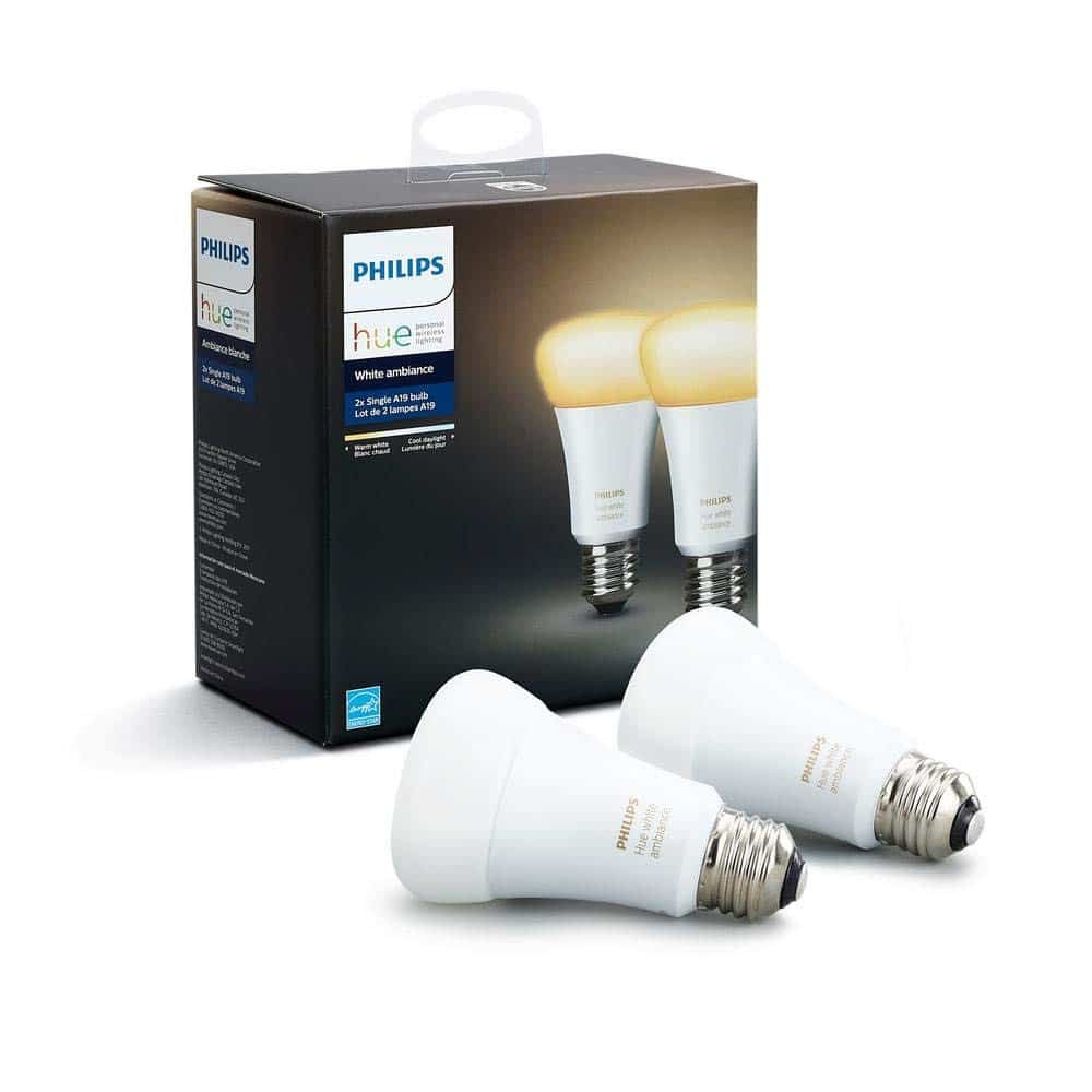Philips Hue 2-Pack White Ambiance 60W Equivalent Dimmable LED Smart Bulb (Compatible with Alexa Apple Homekit and Google Assistant)