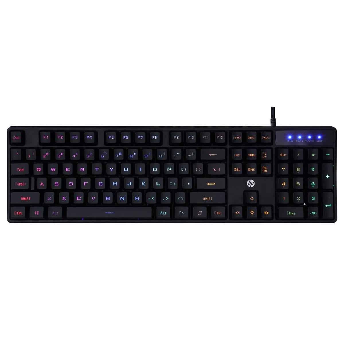 HP K300 Wired Gaming Keyboard, Backlit Membrane with Mixed Color Lighting, 4 LED Indicators, Matte Finish Double Injection Key Caps and Windows Lock Key / 3 Years Warranty(4QM95AA)