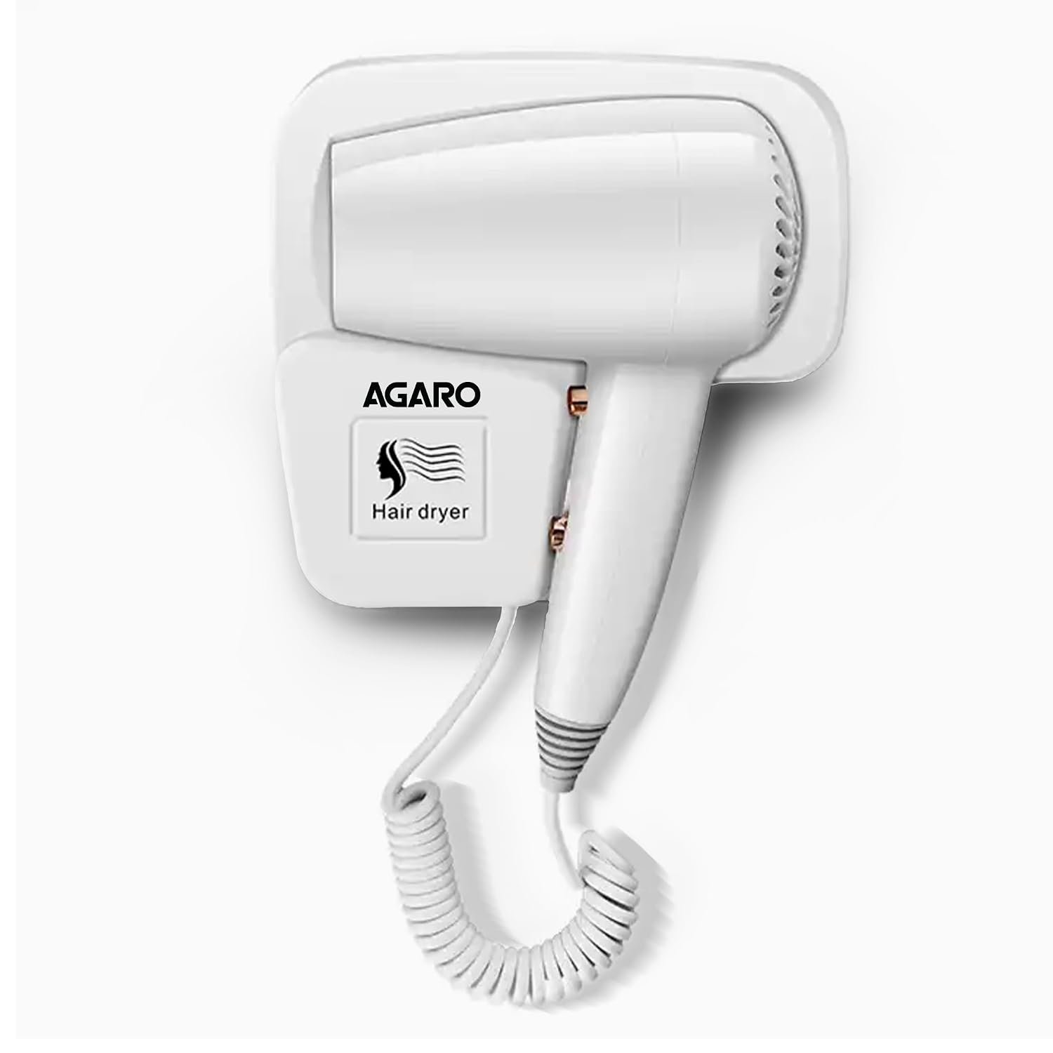 AGARO Wall Mounted Hair Dryer 1400W, Electric Wall Mount Hair Dryer, Hotel, Bathroom, Household, Wall Hanging Dryer, White HD1417