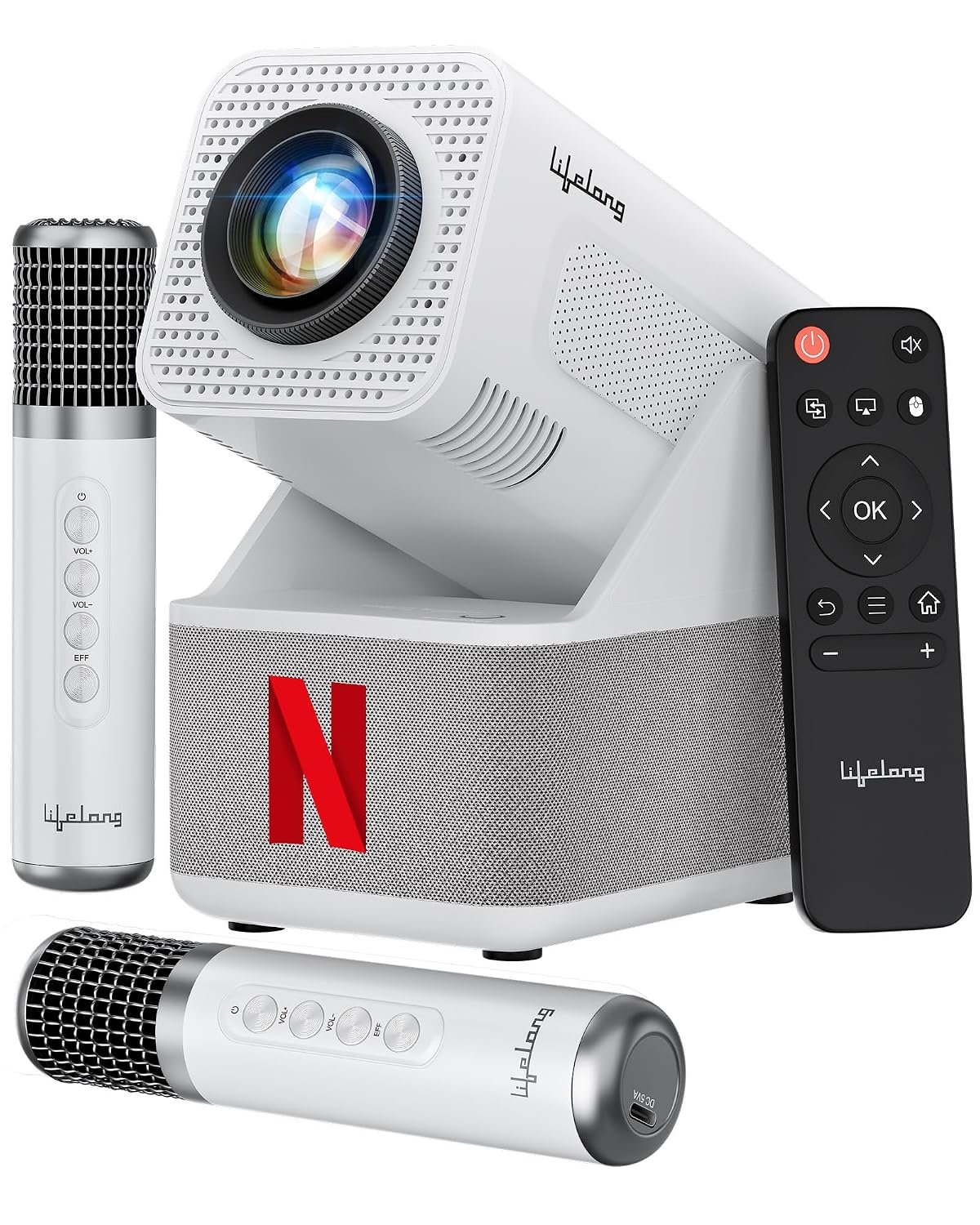 Lifelong Electronics ROAR Projector with 2 Mics | Booming 20W Speakers | Cricket Commentary, Karaoke Party & Room Cinema | 1080P & 4K Ultra HD Support | All Android OTT Apps | Ultra Bright 150” Screen