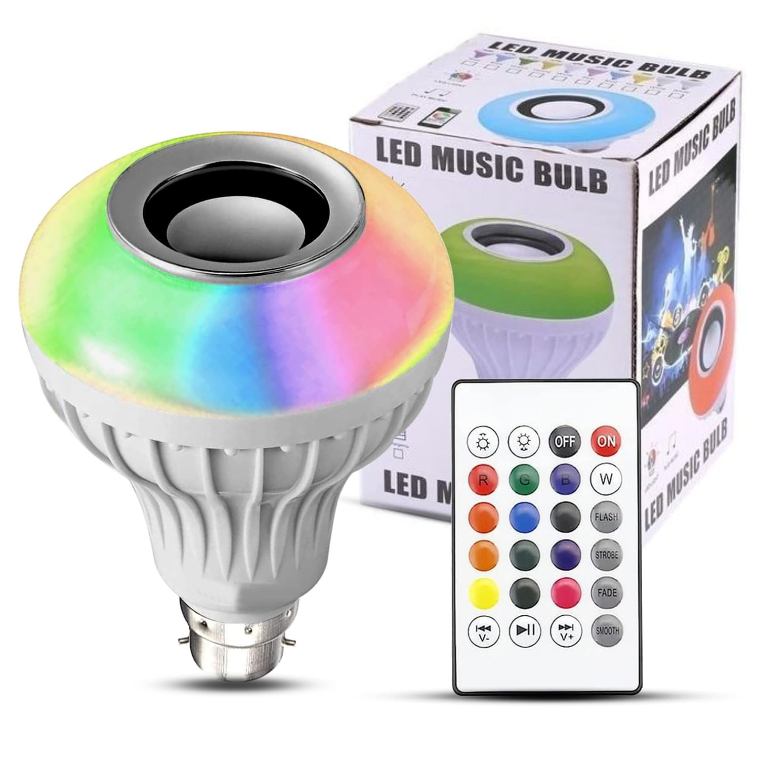 Bluetooth LED Music Smart Bulb with Wireless Remote for Home, Living Room, Bedrooms, Party Music Bulb Speaker (Single Unit, White)