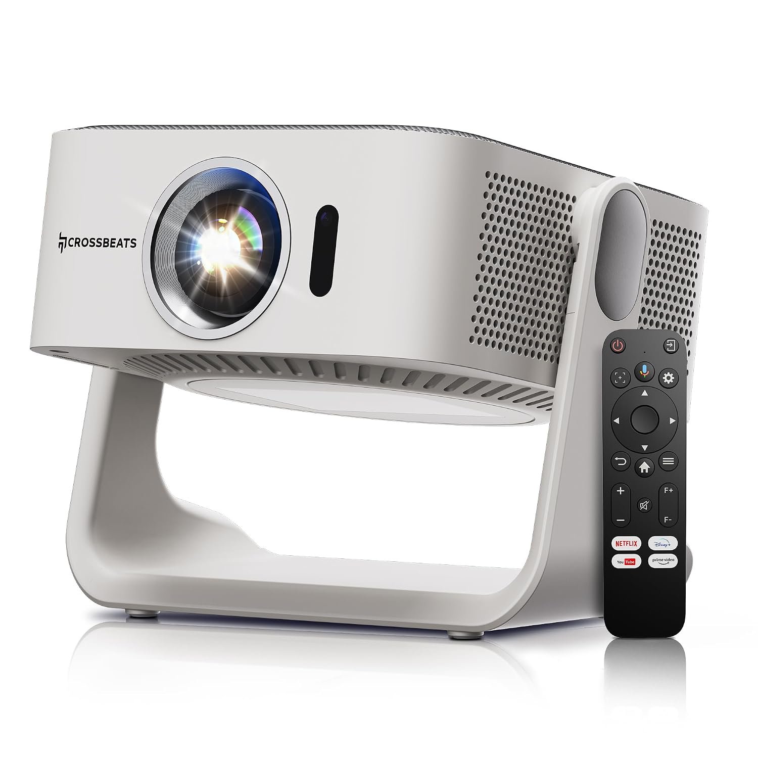 Crossbeats Lumex Aura Projector 4K Ultra HD Supported, Google TV Official with Netflix,Android 14, 1080p Native, 1000 ANSI, WiFi, 300” Smart Mini Projector for Room, Portable Home Theater Cinema