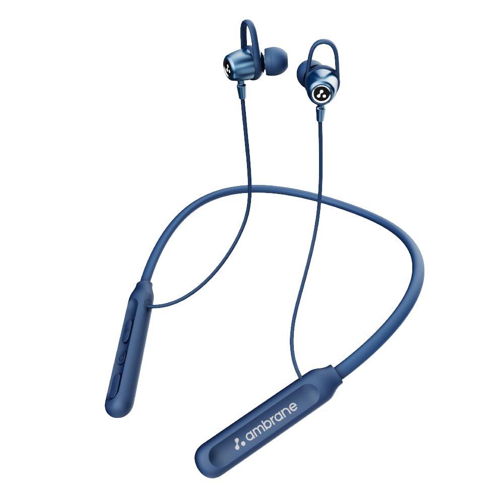 Ambrane Wireless Bluetooth Earphones with Mic, 50Hrs Playback, Hall Switch, 10mm Drivers, Fast Charging, Dual Pairing, Boostedbass Audio Neckband, BT V5.4, Fast Pairing, Gaming Mode (Hitz 30, Blue)
