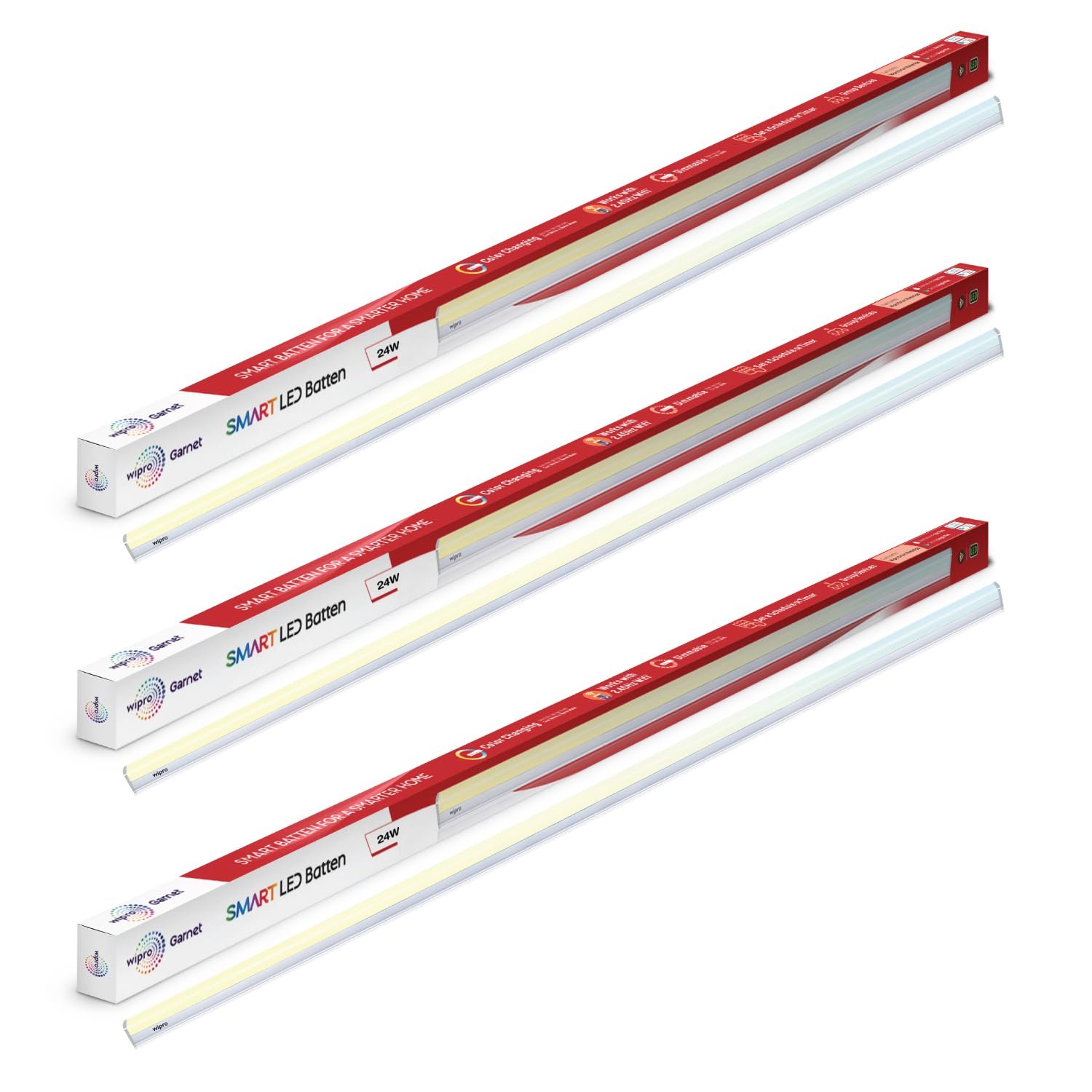 Wipro Next Smart Wi-Fi 24W CCT LED Batten | White Tunable | Dimmable | Scheduling | Scene Creation | Smart Grouping of Lights | Control from Anywhere |Amazon Alexa & Google Asst Compatible |Pack of 3