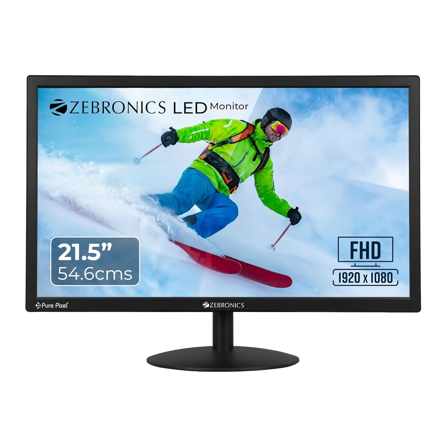 Zebronics 21.5” (54.6cm) LED Monitor, FHD 1920×1080, 250nits Brightness, Dual Input – HDMI/VGA, 2000000:1 Dynamic Contrast Ratio, 16.7M Colors, 16:9 Aspect Ratio, Wall Mountable (EA 122)
