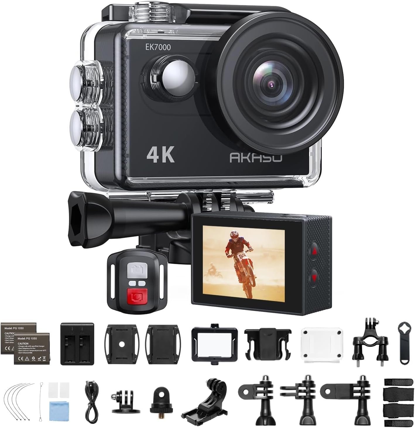 AKASO EK7000 4K30FPS 20MP WiFi Action Camera with EIS Ultra HD 131FT Waterproof Underwater Camera Remote Control 4X Zoom Support External Microphone Black