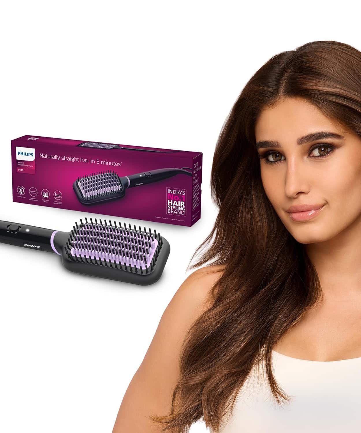 Philips India’s No.1 Hair Styling Brand -Hair Straightener Brush, Naturally Straight in 5 Mins,5X Less Frizz,SilkProtect Keratin Tech,Triple Bristle Fast 50s Heatup,Scalp Protect,For Indian Hair,BHH880