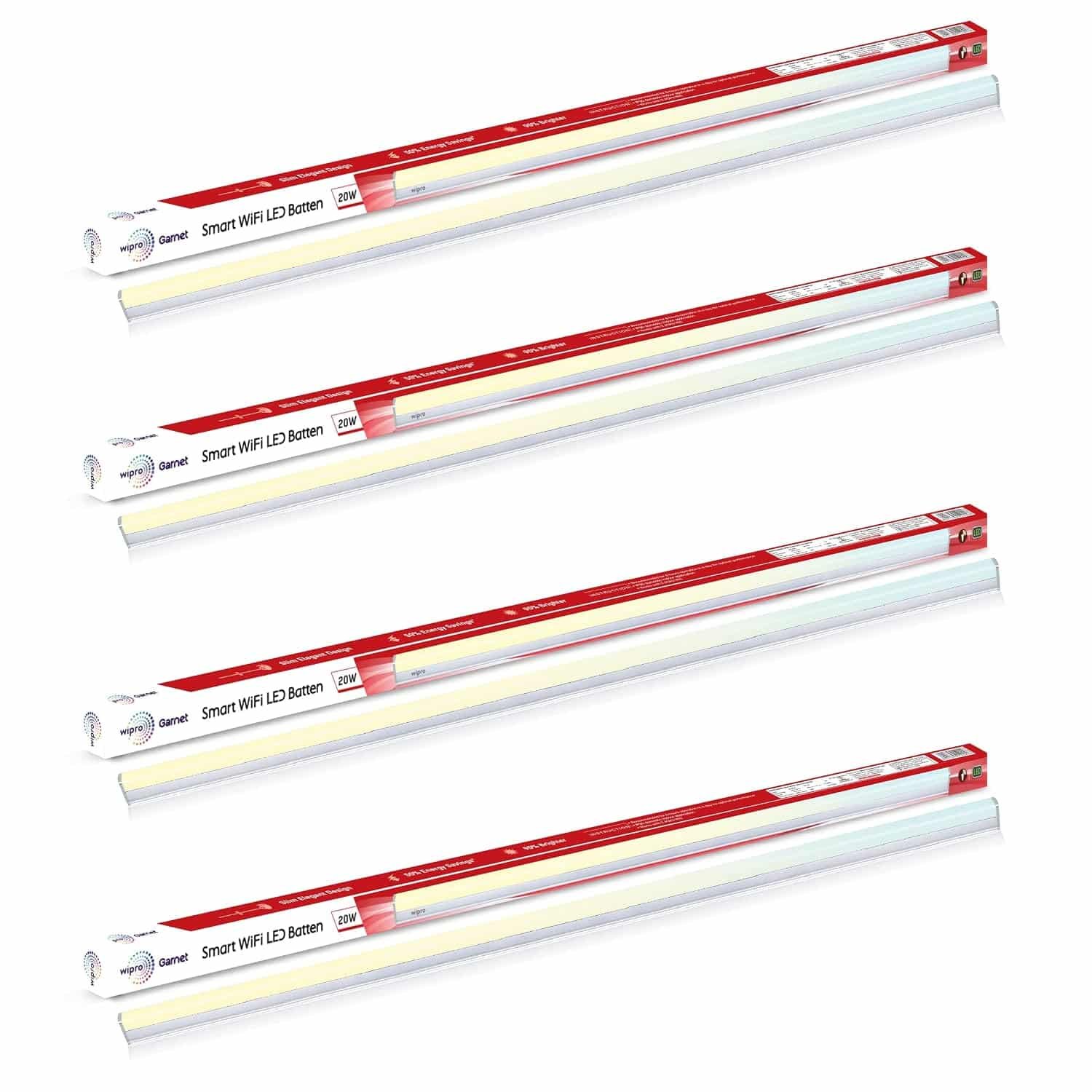 Wipro Smart Wi-Fi 20W CCT LED Batten | White Tunable | Dimmable | Scheduling | Scene Creation | Smart Grouping of Lights | Control from Anywhere | Amazon Alexa & Google Asst. Compatible | Pack of 4