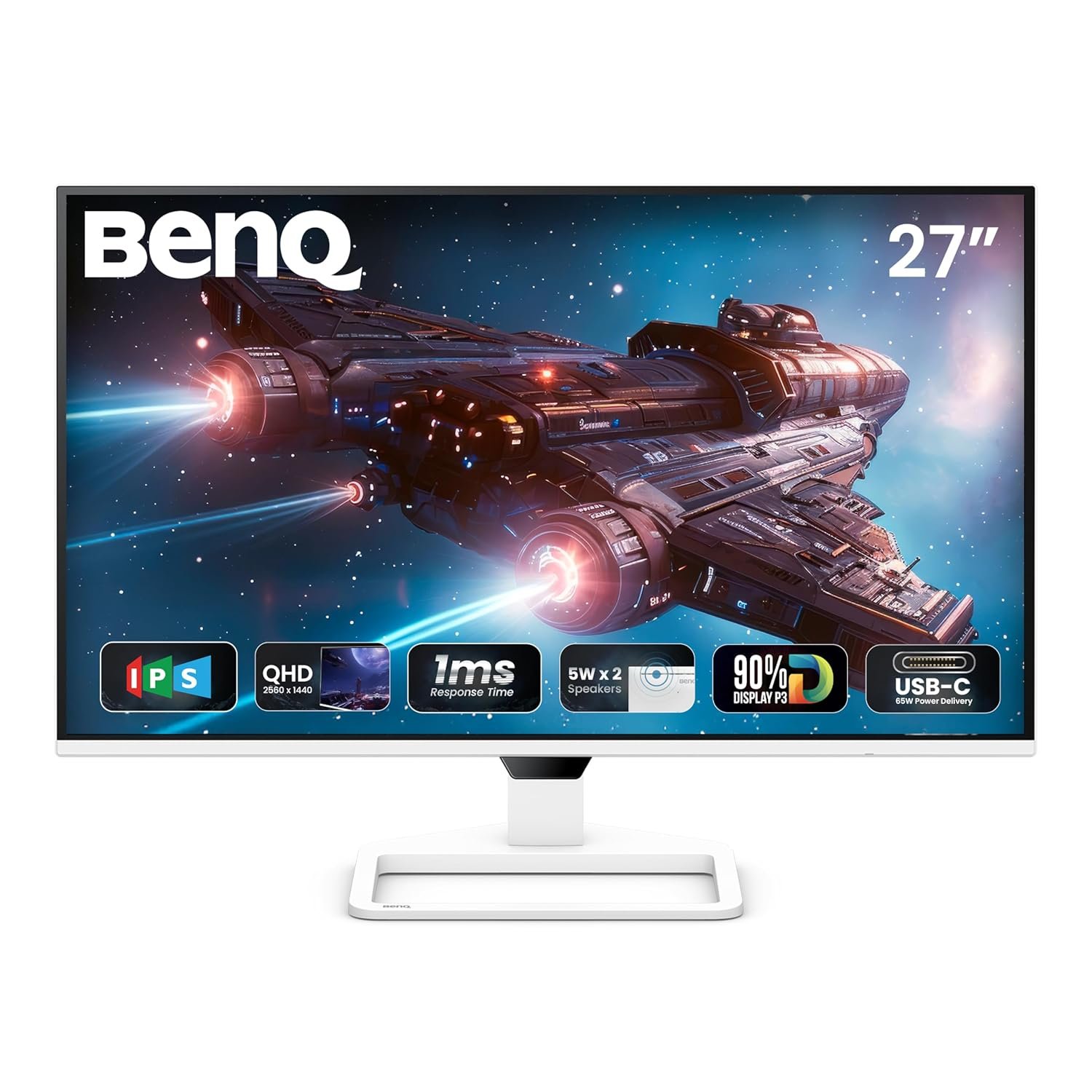 BenQ EW270Q 27″ (68.58 cm) 2K QHD 200Hz IPS Gaming Monitor | HDRi|1200:1 Contrast|90% P3 Gamut|350 nits|Built-in-Speakers(5W X2)|AMD FreeSync Premium|USB-C (65 W), HDMI|Game Color Mode(White)