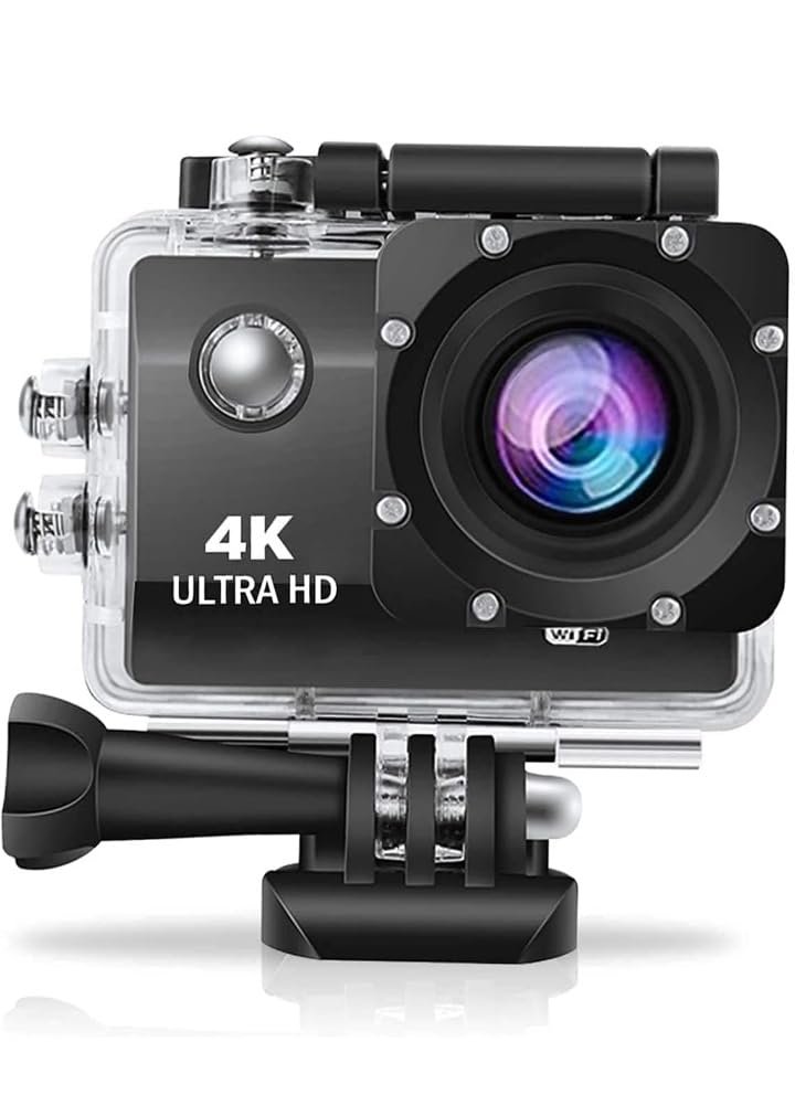 4K Ultra HD Wi-Fi Action Camera with Waterproof Case | Waterproof up to 30M, Shockproof Design, Multiple Mounts Included, Built-in Wi-Fi, For Outdoor Sports