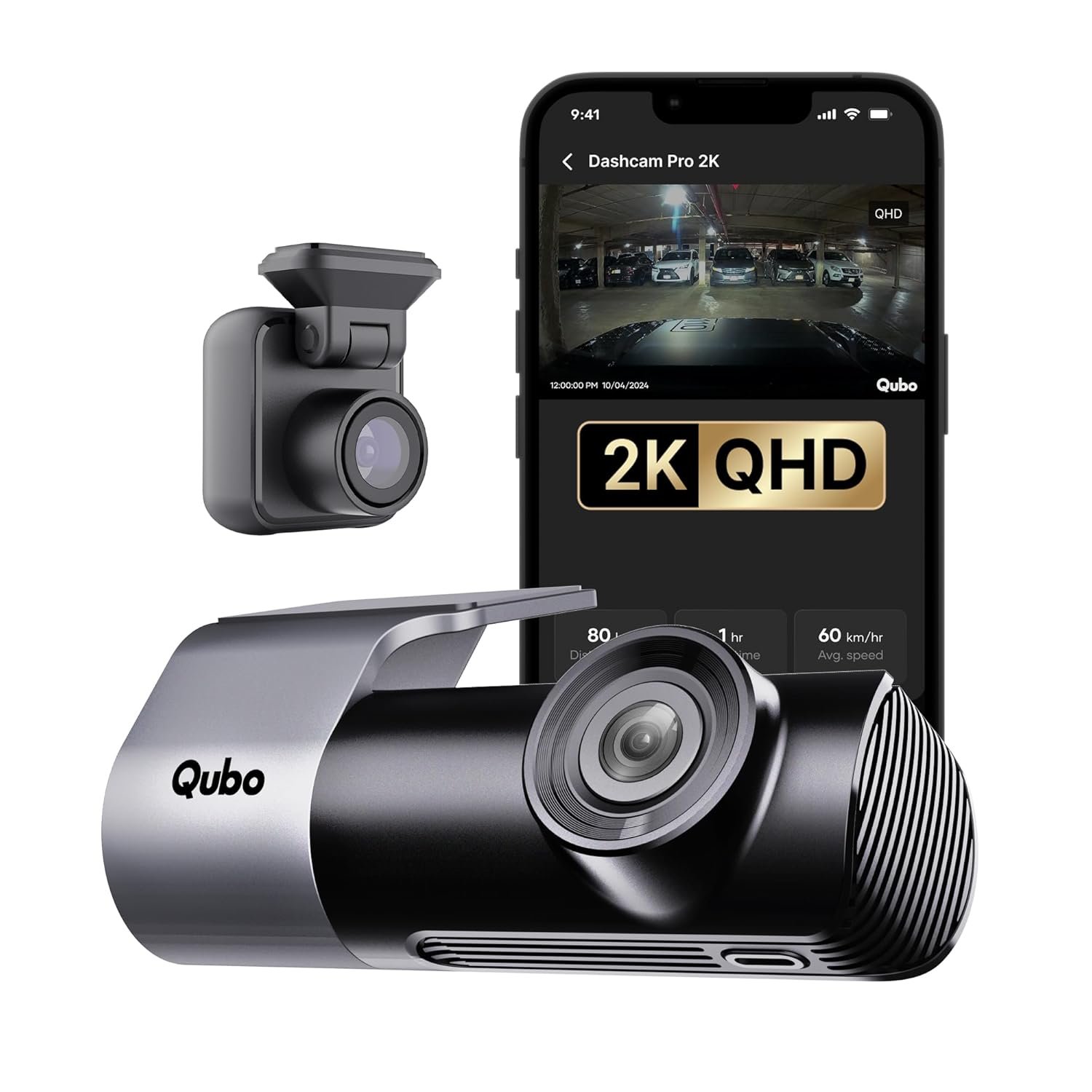 Qubo Car Dashcam [New Launch] Pro 2K Front + Rear by Hero Group | Dual Channel Dash Cam | Wide Angle View | G-Sensor | Wi-Fi | Emergency Recording | Supports Up to 1 TB SD Card