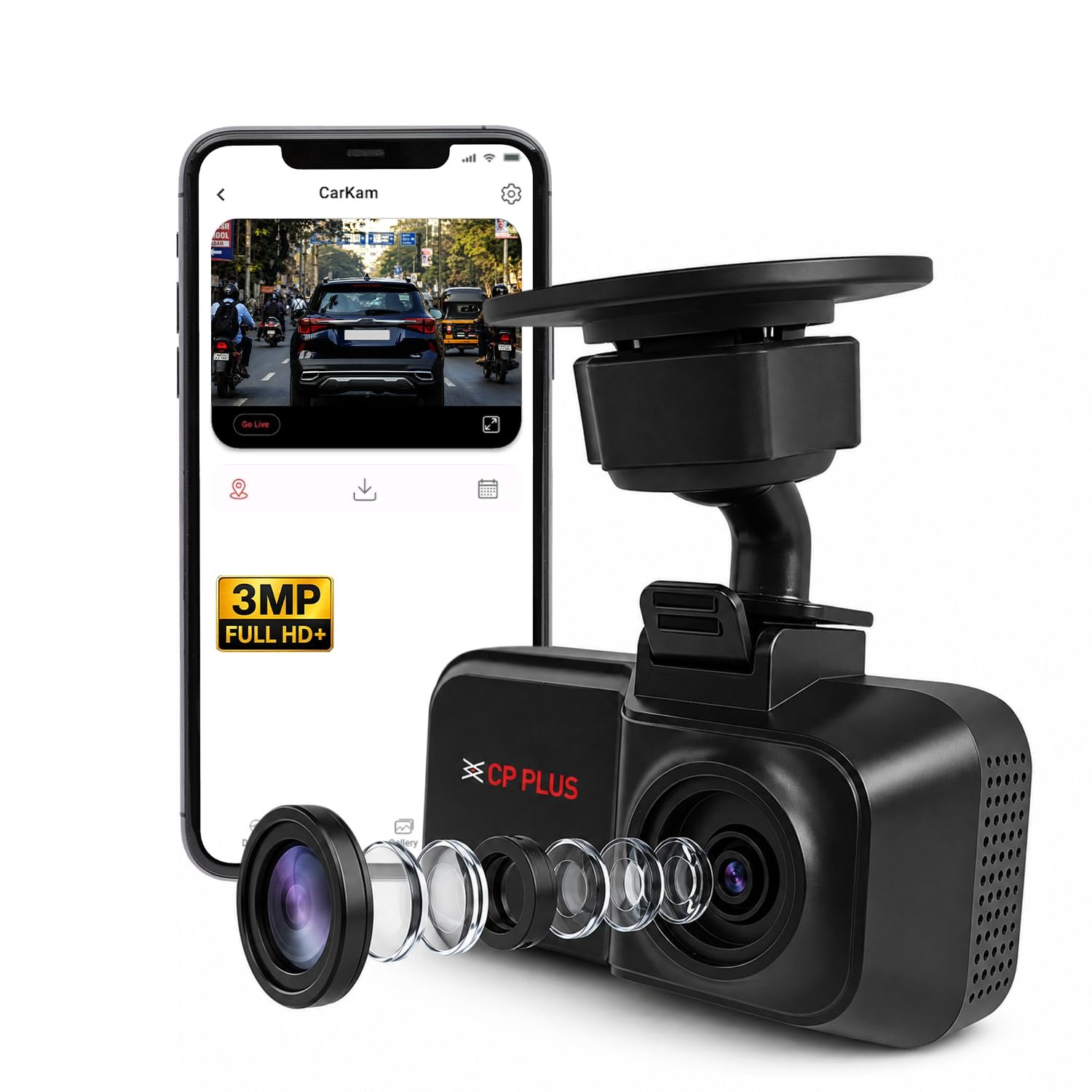 CP PLUS Dash Cam for Car CP-W310 | 2K 3MP Full HD+ Single Channel Dashcam | 1296P Recording | Built-in Microphone | WiFi (AP Mode) | G-Sensor | Night Vision | 137° Wide View Angle | Upto 1TB Storge