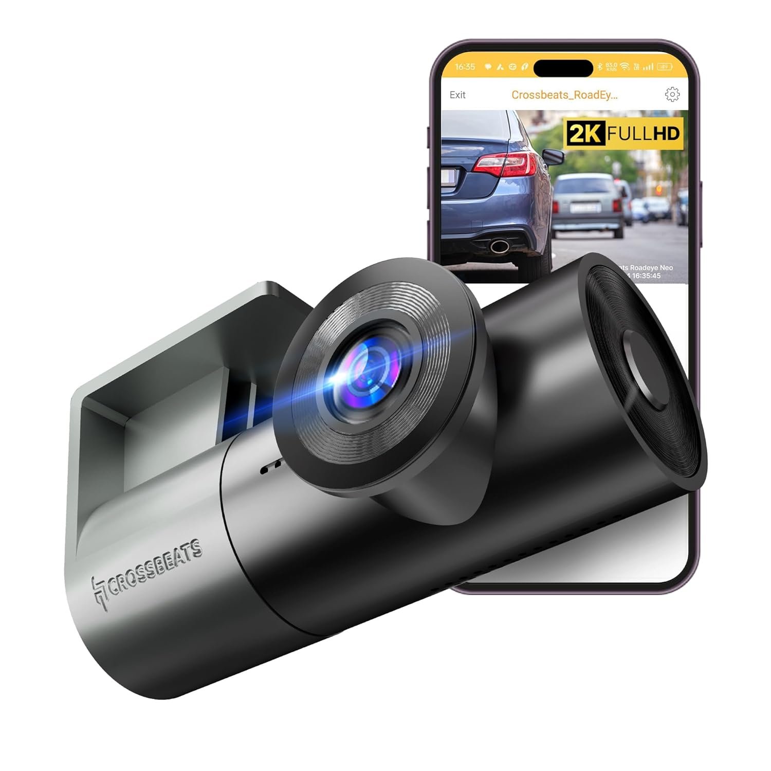 Crossbeats RoadEye Neo| New Launch| 2K FHD+ Dash Cam for Car| WiFi APP Mic Loop Record| 170° Wide Angle Dashcam for Car|Rotating Cabin Camera| Night Vision| Supercapacitor Dash Camera 1TB (2026 Model)