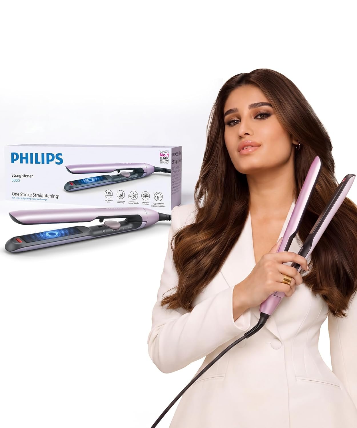 Philips India’s No.1 Hair Styling Brand – One Stroke Hair Straightener | 50% Faster Straightening | 3 days salon-like hair | 12 Temperature Settings (120–230°C) Designed for Indian Hair | BHS530