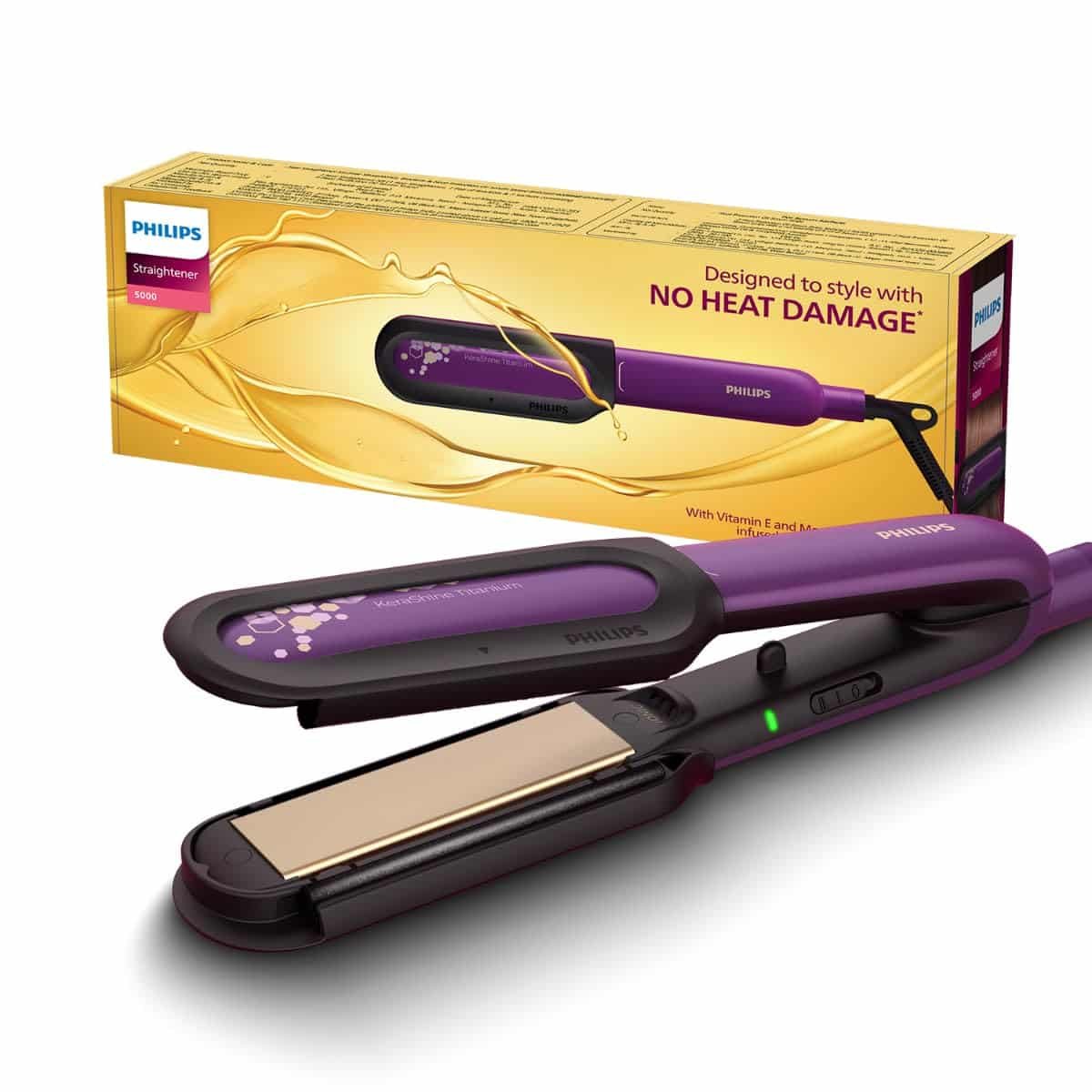 Philips India’s No.1 Hair Styling Brand NourishCare Hair Straightener, No Heat Damage, Vitamin E Argan Oil Serum Strips, SilkProtect, Moisture Lock, 2 Temperature Settings, For Indian Hair, BHS526