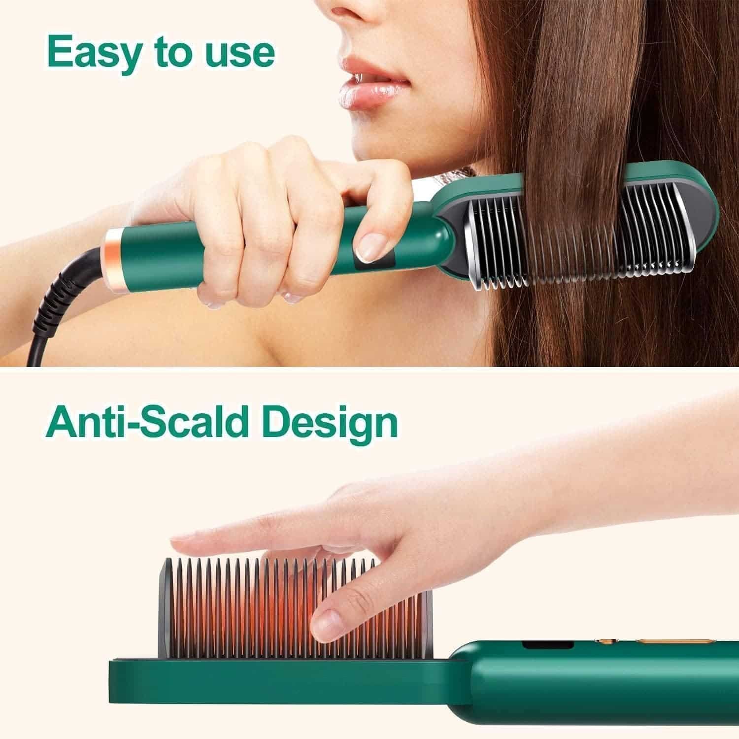 3-in-1 Ceramic Hair Straightening Brush for Women | Ionic Anti-Frizz Electric Straightener Comb | 5 Heat Settings | 30 Sec Fast Heating | Anti-Scald Hair Styler for Smooth, Silky & Frizz-Free
