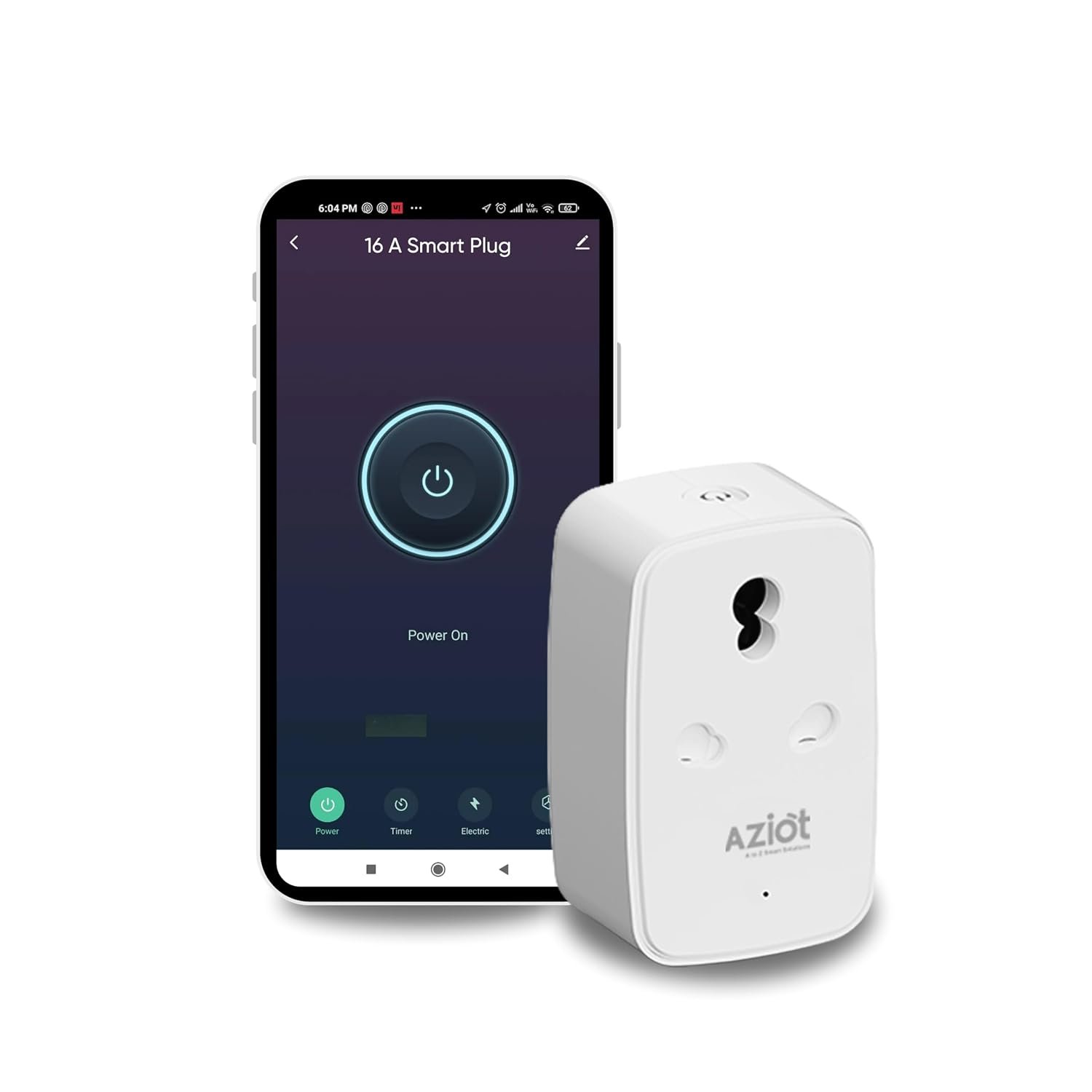 AZIOT 16A Smart Plug with Energy Monitoring, WiFi & Bluetooth, Suitable for Large Appliances like Geysers, Microwave Ovens, Air Conditioners. Works with Alexa & Google Home