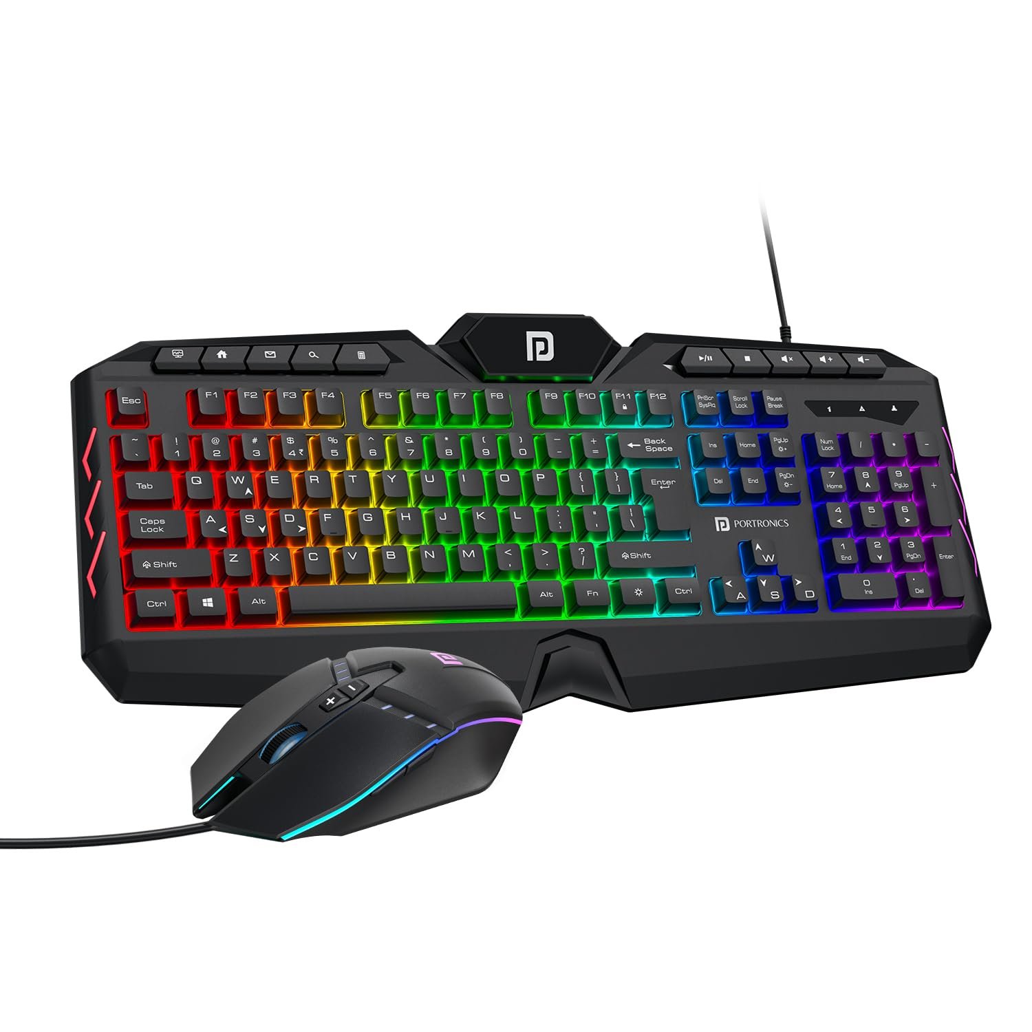 Portronics Ki-Pad 5 Wired Gaming Keyboard & Mouse Combo, 7-Button Mouse Control, 19 Anti-Ghosting, Multimedia Keys, Cool RGB Backlight, 1.5M Cable Length, Compatible with Desktop PCs, Laptops (Black)