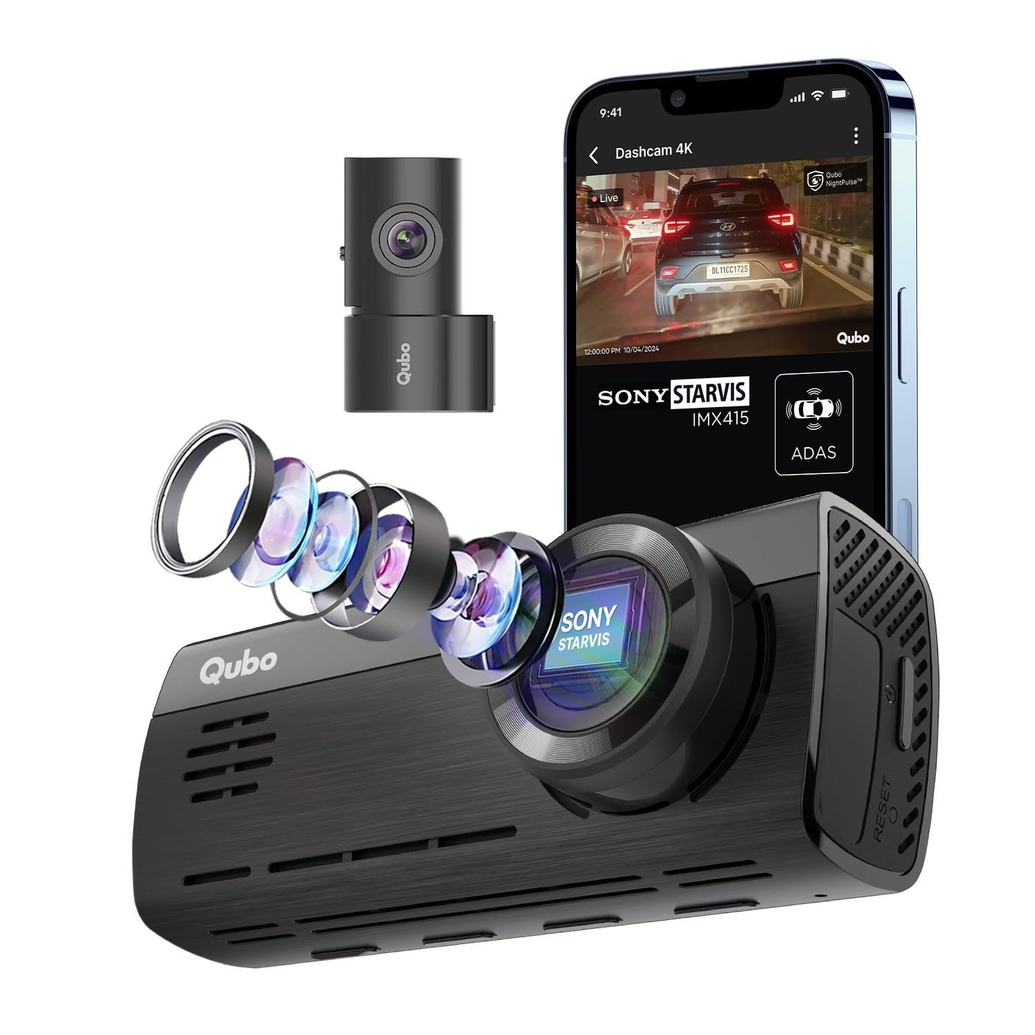 Qubo Dashcam Pro 4K [2026 Edition] | True 4K-Sony STARVIS IMX415 Sensor | Dual Channel | ADAS| NightPulse Vision| Ultra-Wide 8MP UHD+ Front, 2MP FHD Rear | 2.8″ LCD|Built-in GPS, Wi-Fi | 1 TB Storage