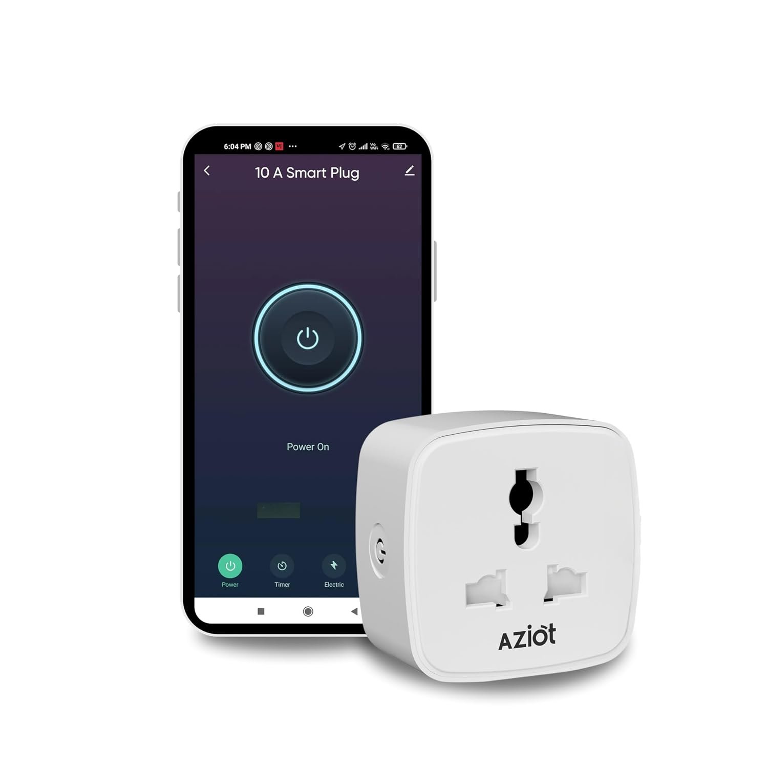 AZIOT 10A Smart Plug with Energy Monitoring – WiFi/Bluetooth – Made in India – Timer Function – Works with Google Home & Amazon Alexa