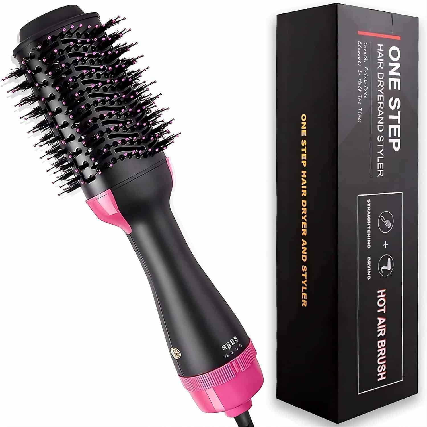 3-in-1 Hot Air Brush Hair Dryer & Volumizer, One Step Hair Dryer Brush for Straightening, Curling & Styling, Ionic Ceramic Thermal Hair Brush, Hair Straightener Brush for Women & All Hair Types