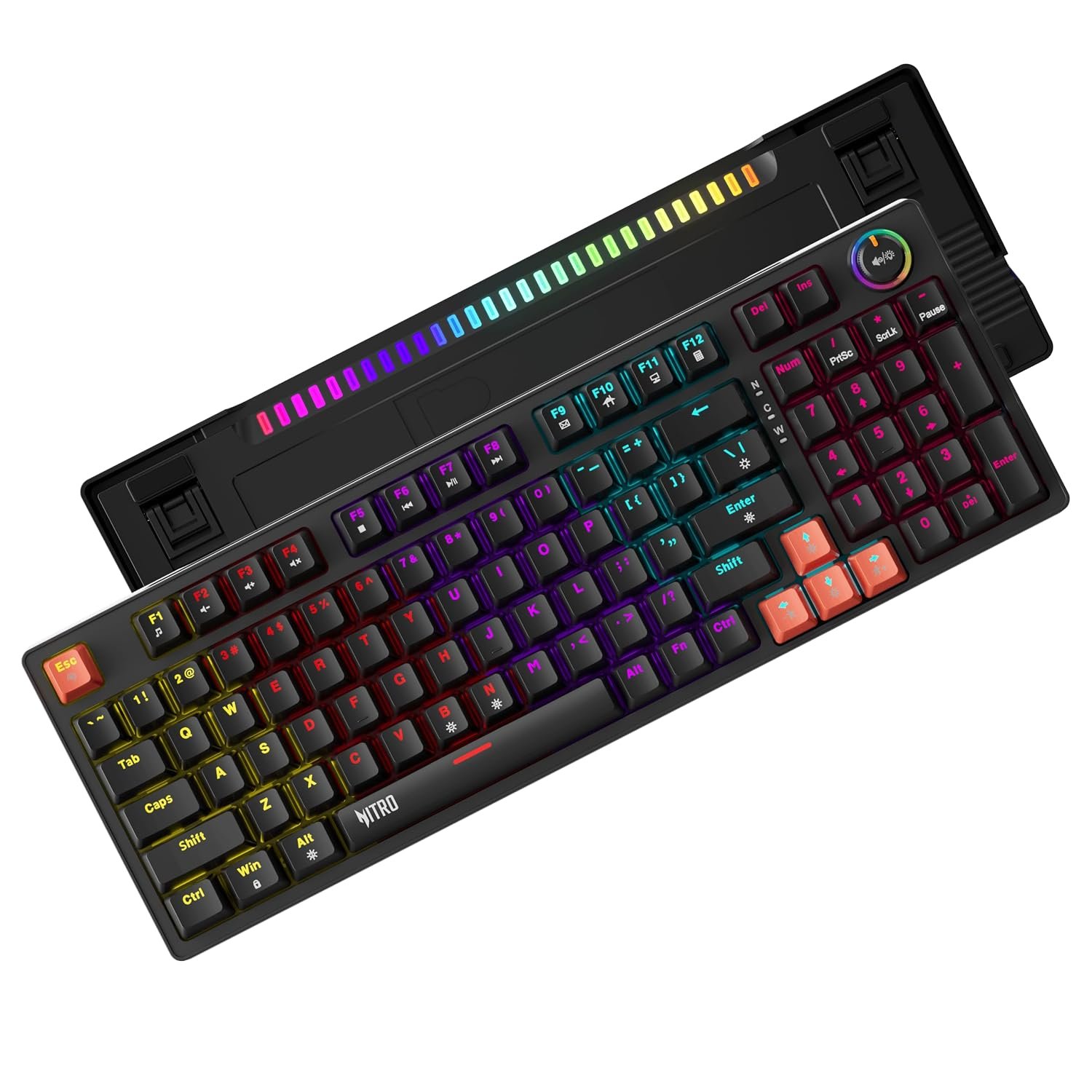 acer Nitro G Wired Mechanical Gaming Keyboard | 98% Layout with Multifunction Knob | Red Switches | RGB Flowing Light | Gasket Structure | 96 Keys | Mixed-Color Key Glow | 50M Switch Life