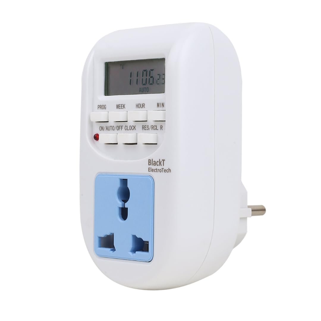 Blackt Electrotech BT41P 250V 10A Digital Programmable Timer Socket Plug 24×7 Electronic Outlet for Automated Lights, Energy Saving & Home Appliances