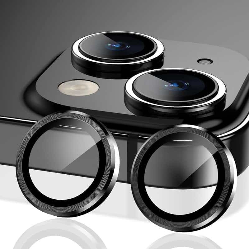 Camera Lens Protector for iPhone 15 6.1″& iPhone 15 Plus 6.7″, Tempered Glass Camera Lens Protector Tempered Glass Lens Ring Cover Fit for iPhone 15/iPhone 15 Plus (Black)