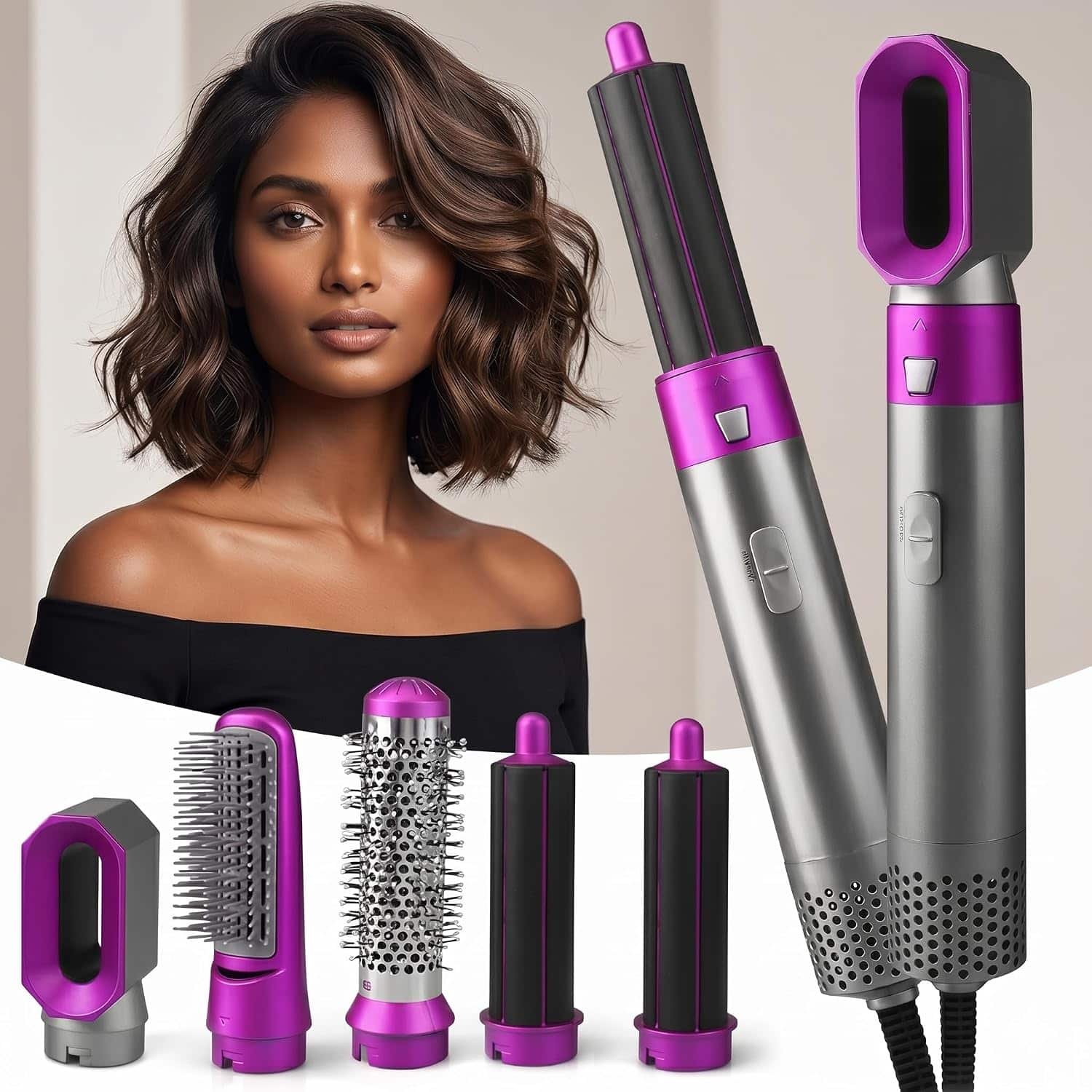 5-in-1 Hair Styler- Hot Air Brush Straightener Air Brush for Women, Curling Tong, Blow Dryer, Concentrator & Diffuser | 50% Less Hair Breakage, 3 Settings | All in One Multi Styler HGK1