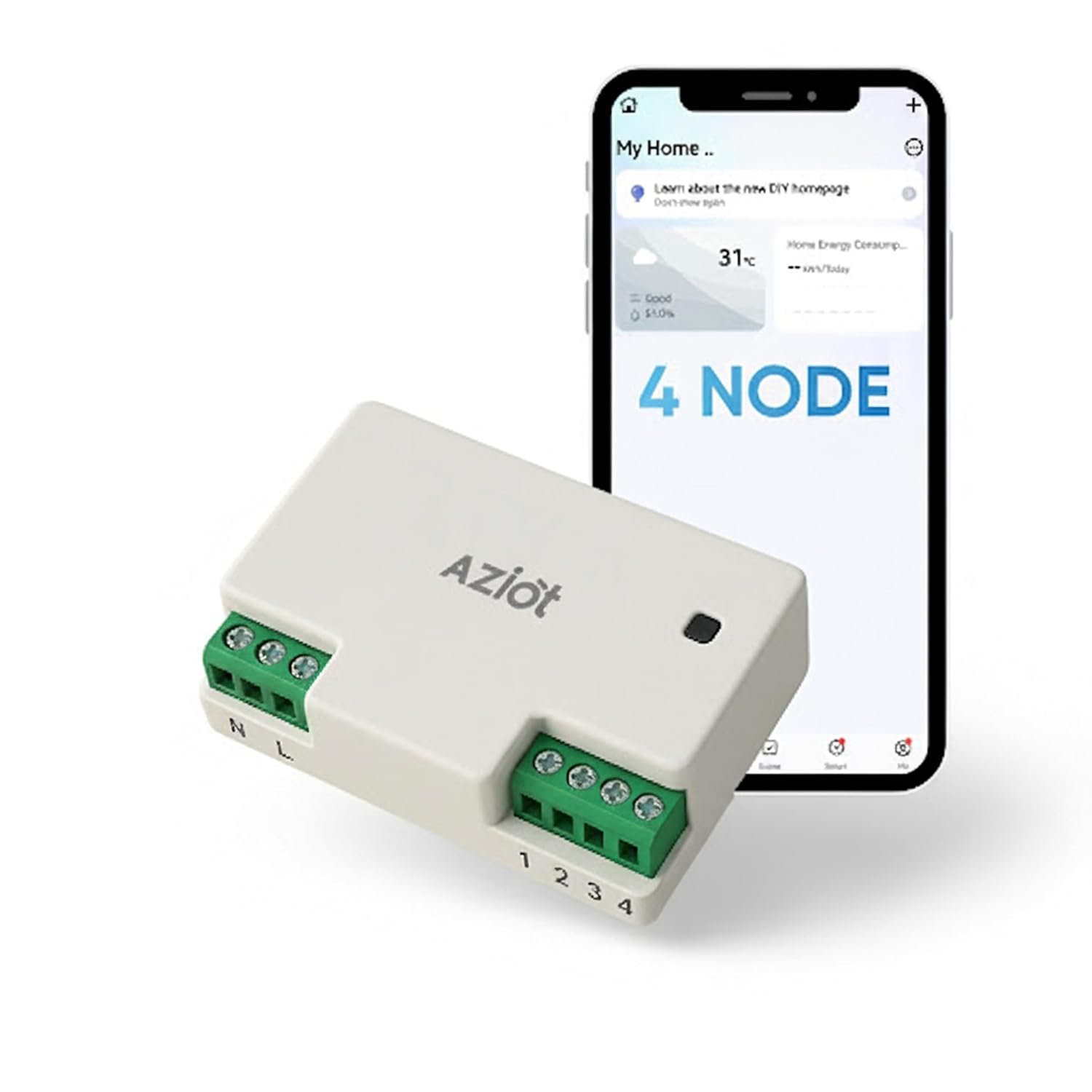 AZIOT 4 Node Smart Switch – Wifi/Bluetooth Communication – Made in India – Timer Function – Voice command (4 Node)