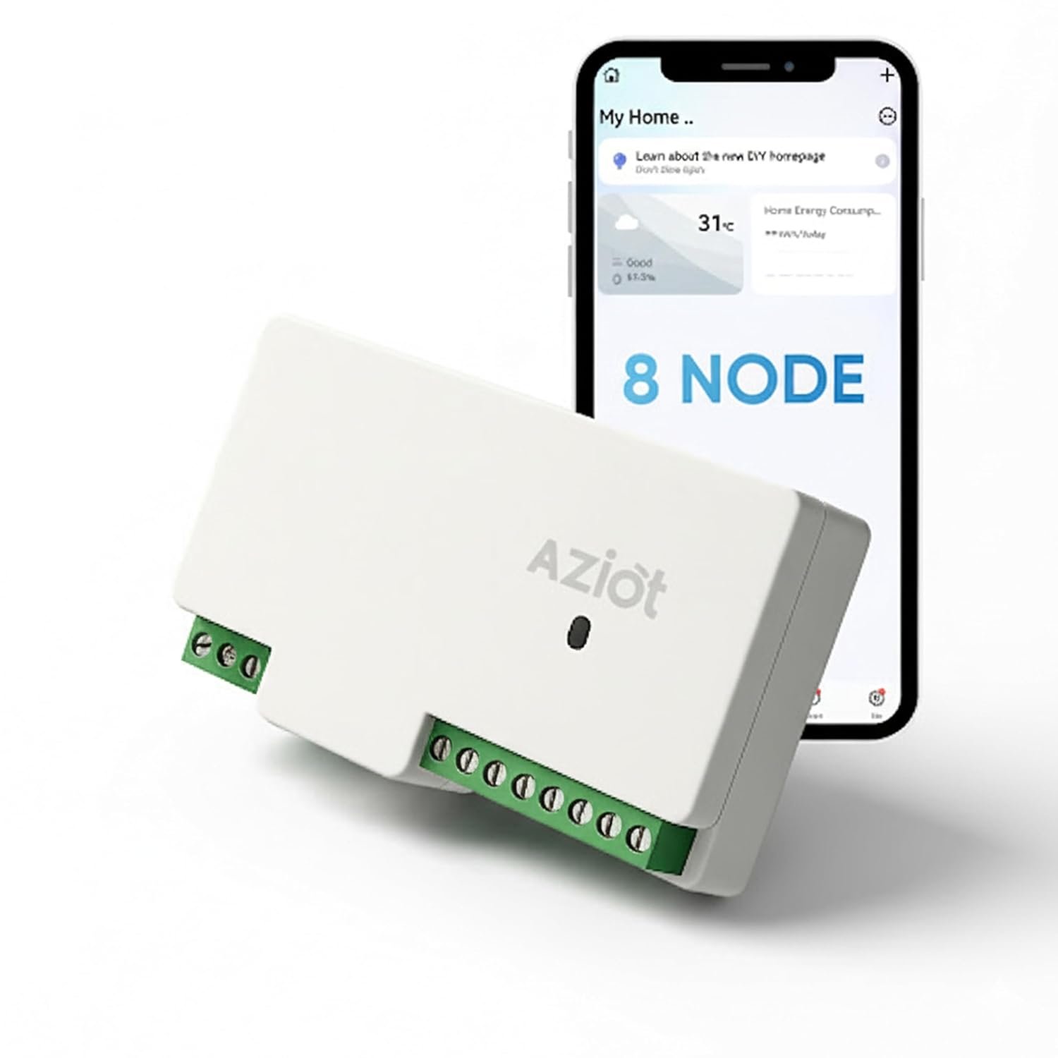 AZIOT 8 Node WiFi Smart Switch | Bluetooth Backup | Fits in 6 & 8 Module Switch Board | App + Voice Control | Timer Scheduling | SmartLife App | Easy Retrofit | Made in India