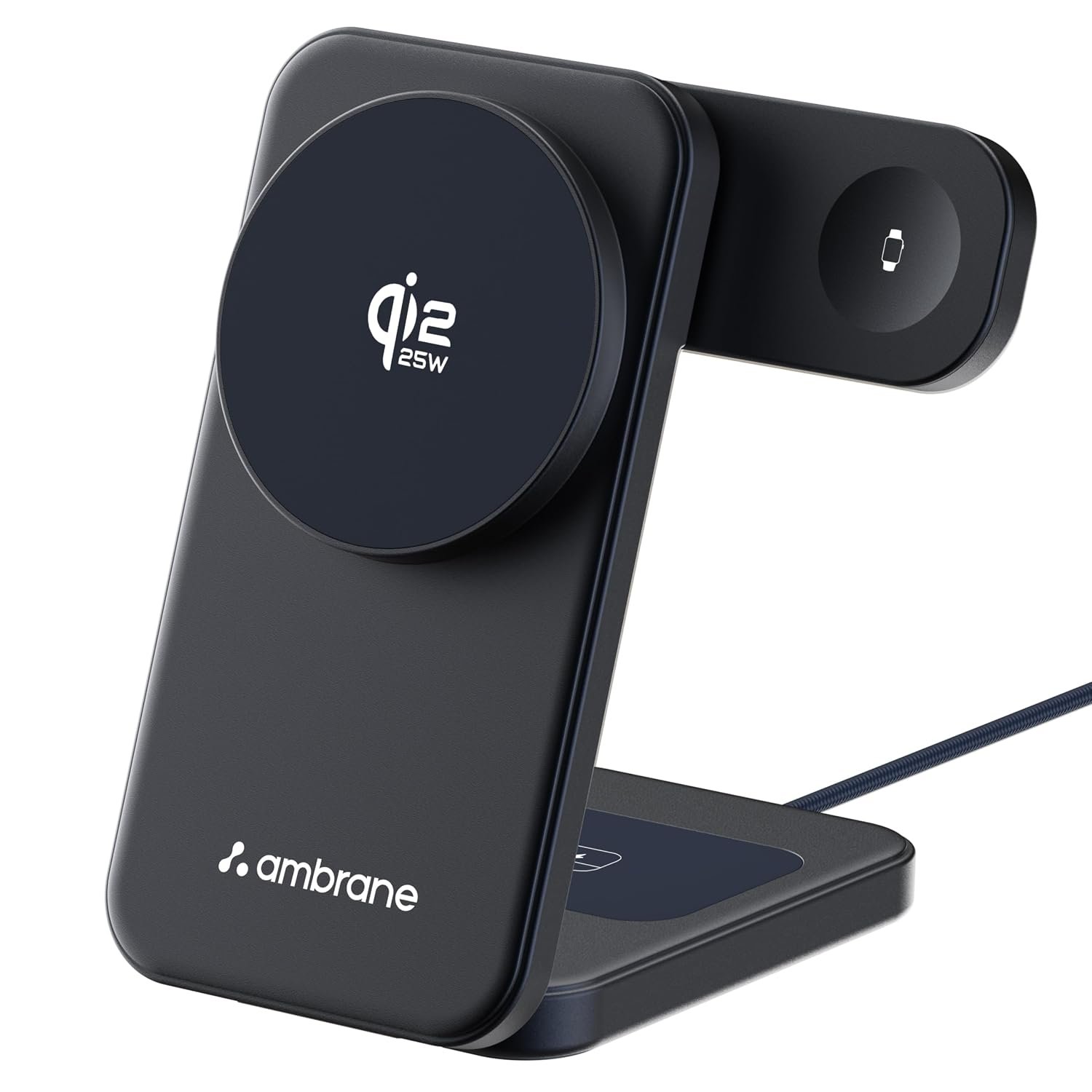 Ambrane Qi2 Magsafe Wireless 3-in-1 Charger for iPhone, Airpods&Apple Watch, Qi2 Certified Fast Charging, Premium&Foldable Design, for iPhone 17/16/15/14/13/12 Series (AerosynQ Trio 3, Blue)