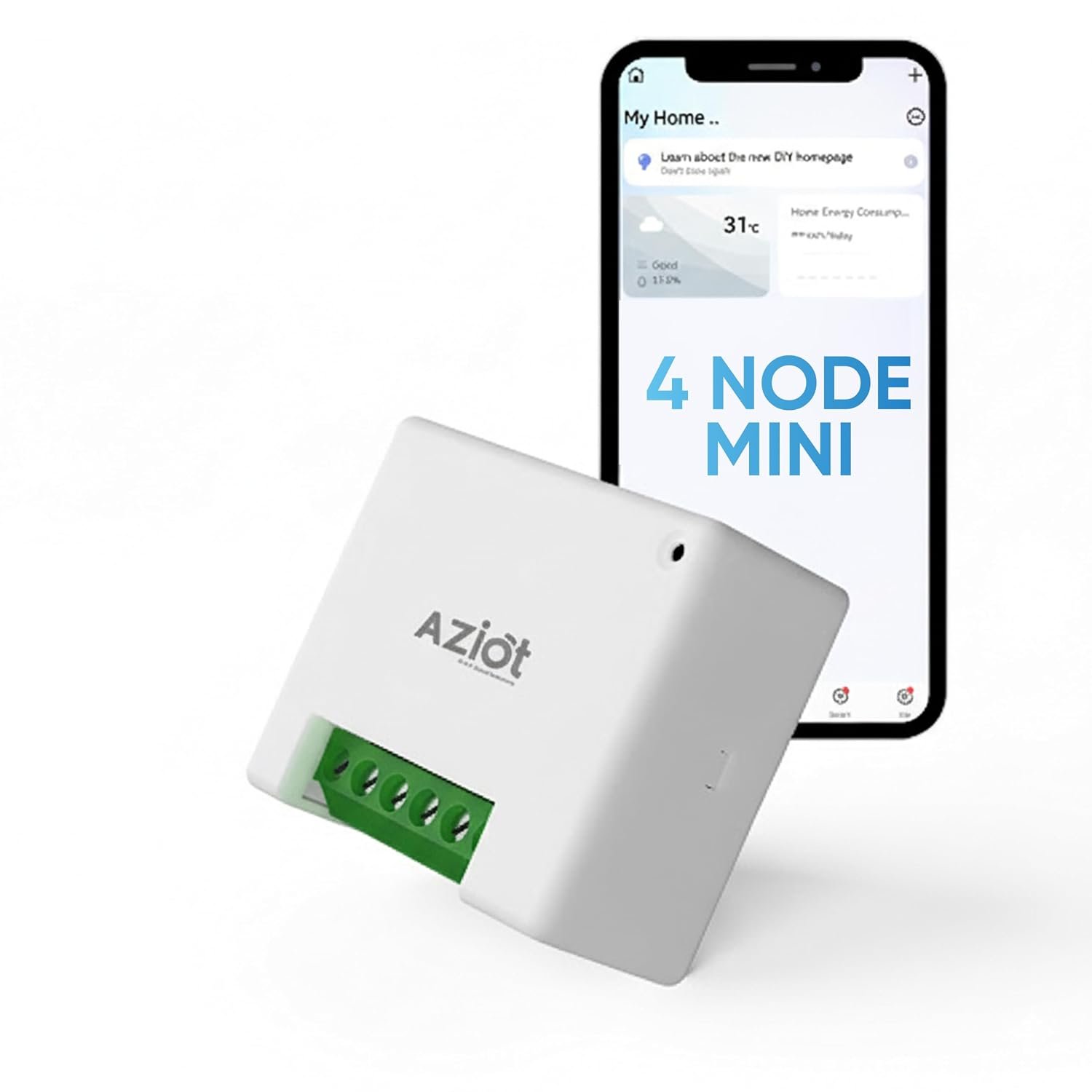 AZIOT 4 Node Smart Switch Mini – WiFi/Bluetooth Communication – Made in India – Timer Function – Works with Google Home and Amazon Alexa… (2 Module Size)