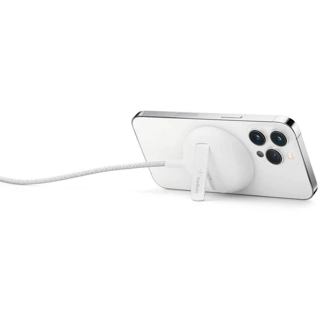 Belkin MagSafe Wireless Charger Fast Charging Up to 15W with Official Made for MagSafe Module and Pad Style, Kick Stand for iPhone 16, 15, 14, 13 and 12 Series and Other MagSafe iPhones – White