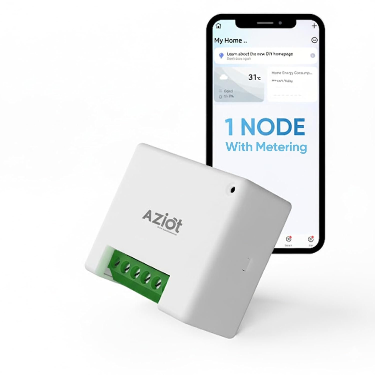 Aziot Smart Switch 1 Node 16A With Energy Monitoring WiFi And Bluetooth Smart Relay Switch Polycarbonate 1 Pack