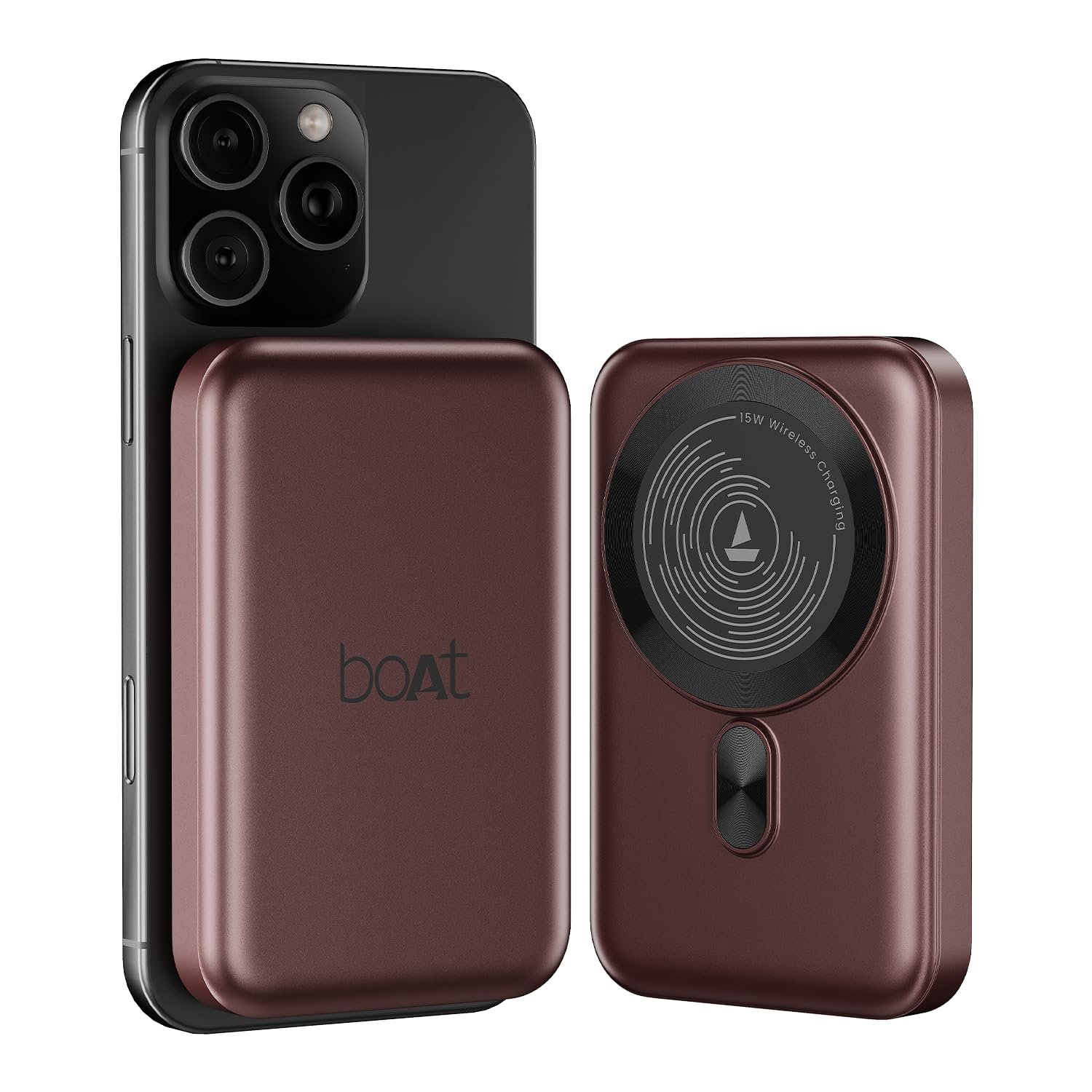 boAt EnergyShroom PB331 (Magsafe) 10000mAh Magnetic Wireless Powerbank, 15W Wireless & 22.5W Wired Charging for (iPhone 16, 15, 14, 13 & 12, Android & Other Qi Enabled Devices) (Wine Red)