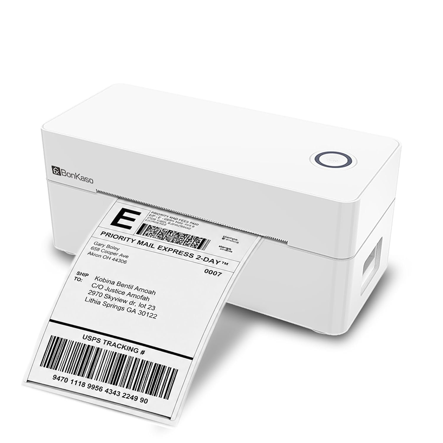 BonKaso BKT01 Thermal Label Printer 203DPI Direct Thermal Shipping Bill Printer 160mm/s High Speed USB Bluetooth WiFi Compatible for Barcode Label Receipt Tag Paper Small Business White