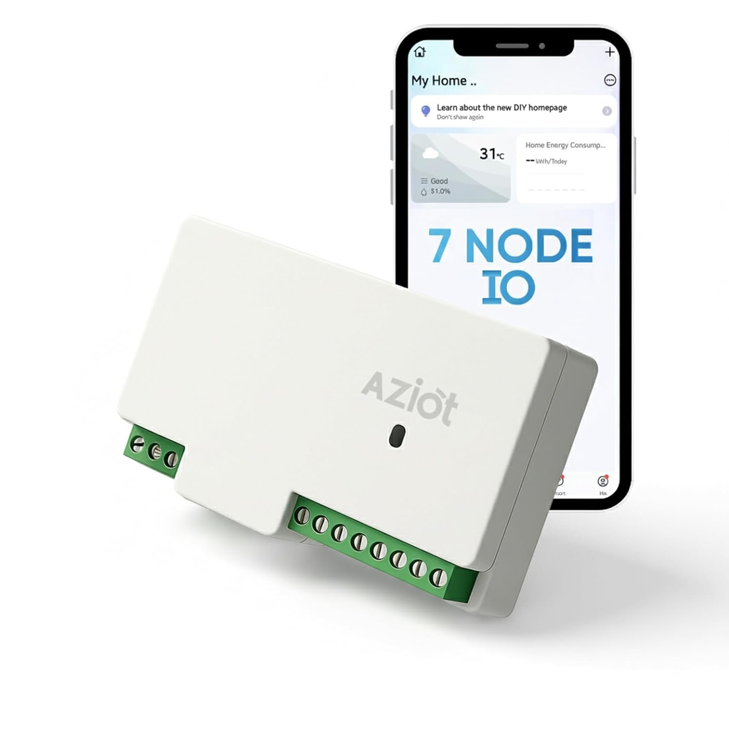 AZIOT 7 Node IO 1 Way Smart Toggle Switch,6 Normal Loads + 1 x 16A Heavy Load,WiFi + Bluetooth,Dual Power Input (Inverter & Raw),Timer Function,Voice Control with Alexa & Google,Made in India