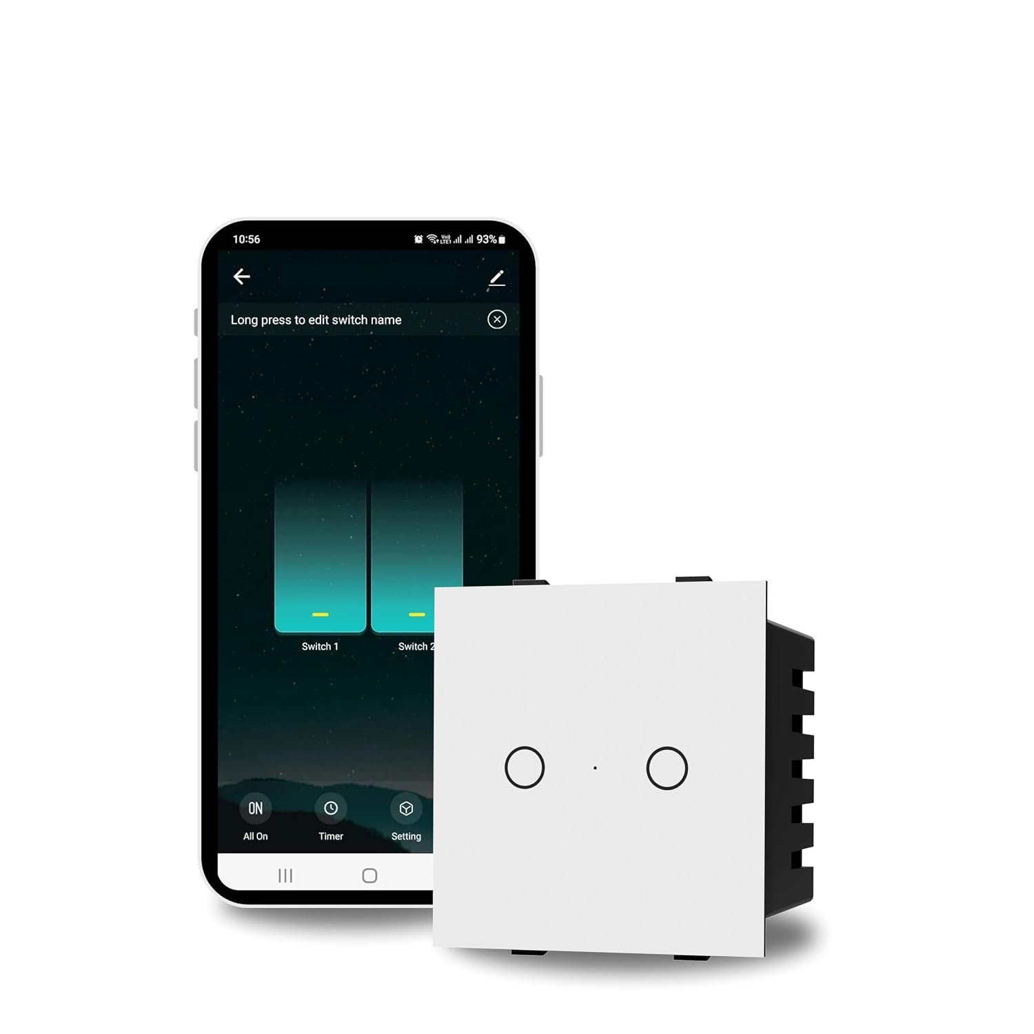 AZIOT SMART MODULAR 2 GANG PREMIUM TOUCH SWITCH (16amp Each) – GLASS (Not Acrylic): Elevate Your Home with Effortless Control (Fits in Anchor Roma Classic and similar plates)
